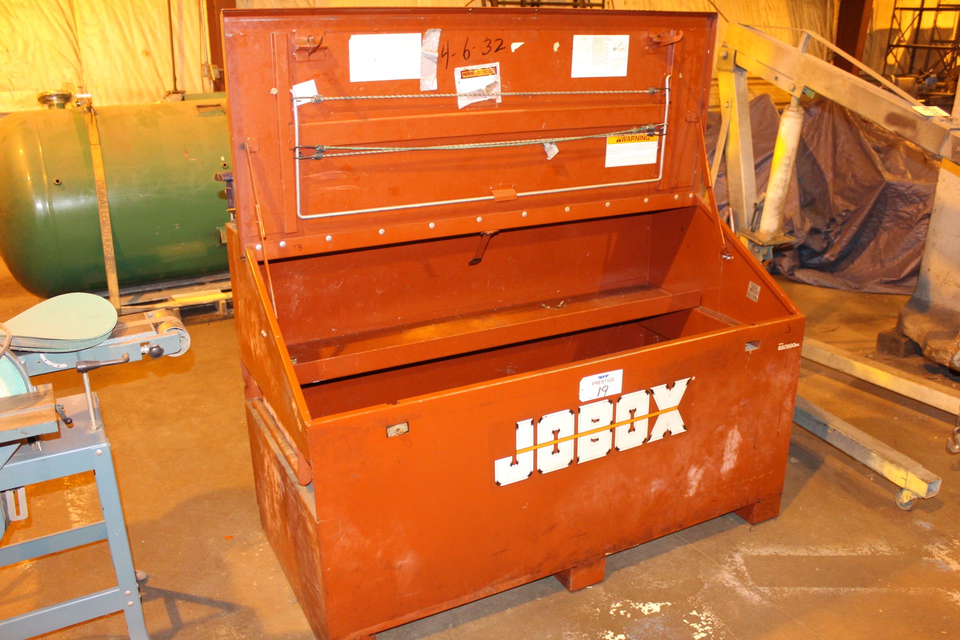 JOBOX Job Box, 60" wide, 32"deep, 40" high w/ vise attached