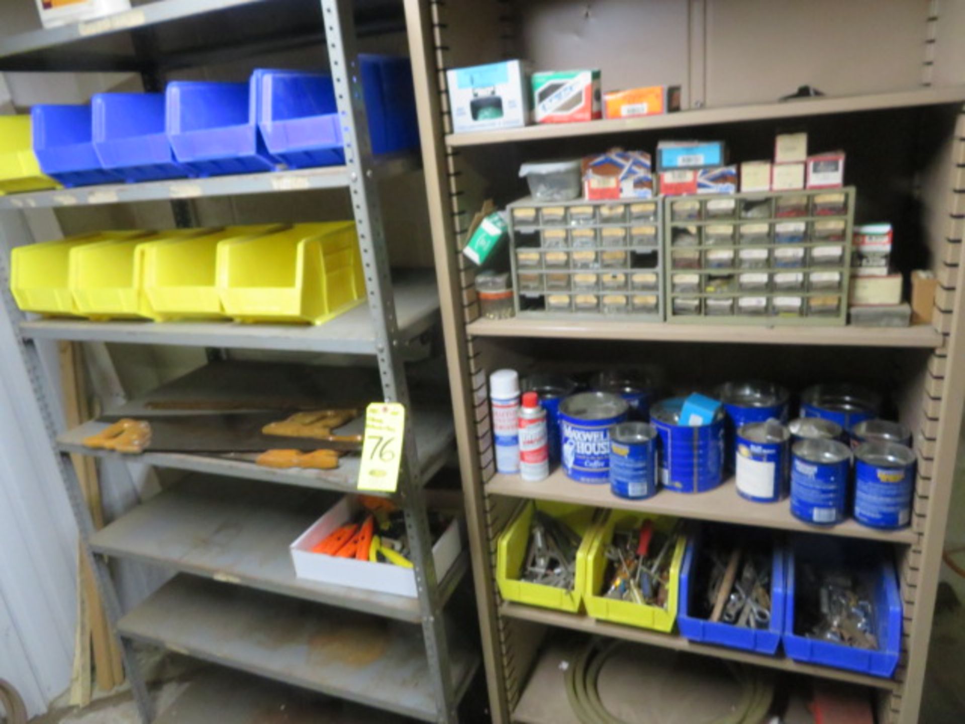 (2) SECTIONS SHELVES, HARDWARE, TOOLS, BOX CUTTERS, SAWS, AKRO BINS, ETC - Image 3 of 3