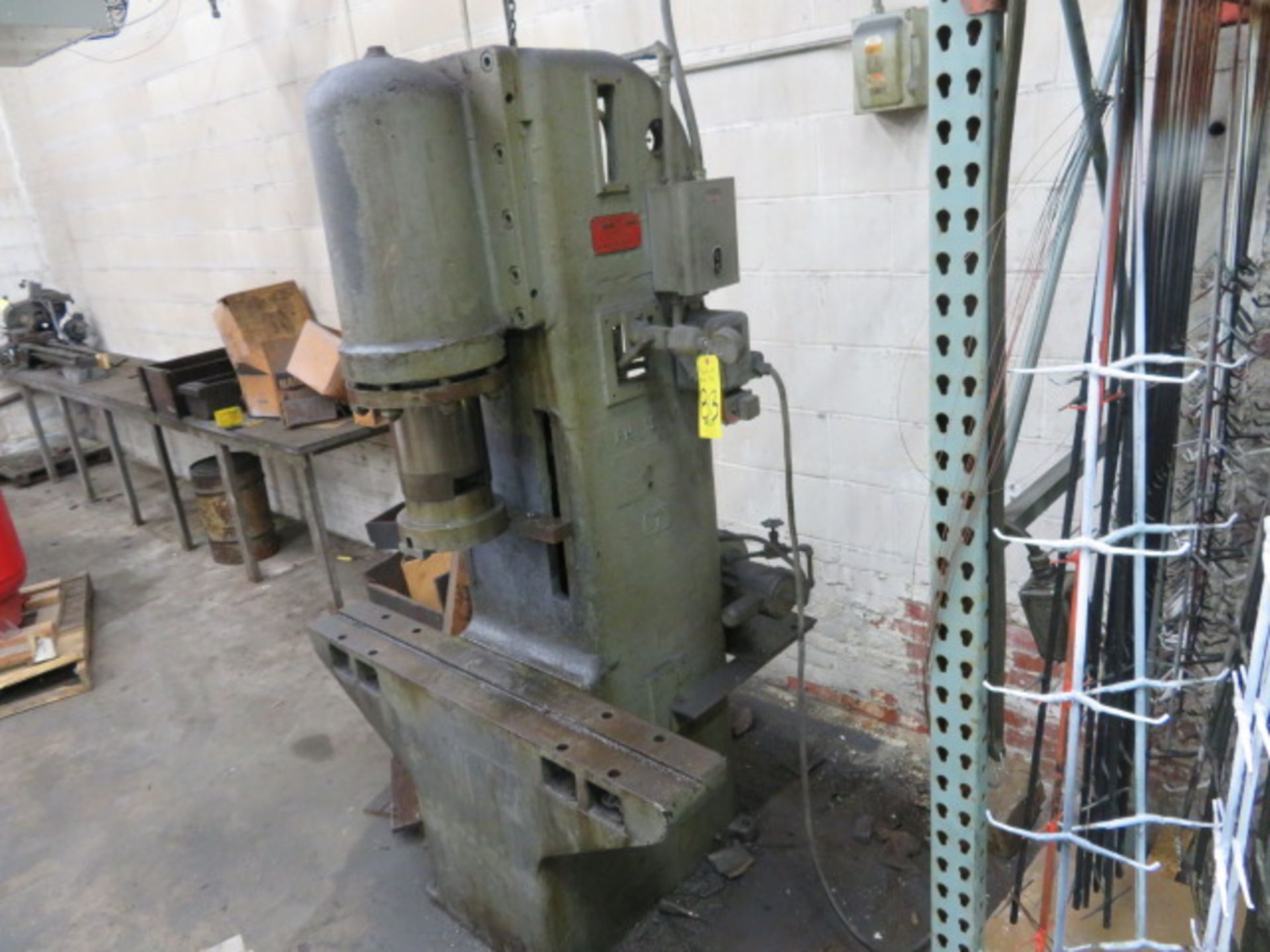 FRENCH OIL-HYDRAULIC POWER PRESS, 6-1/2" DIAMETER RAM, 7" X 48" TABLE, 24" STROKE