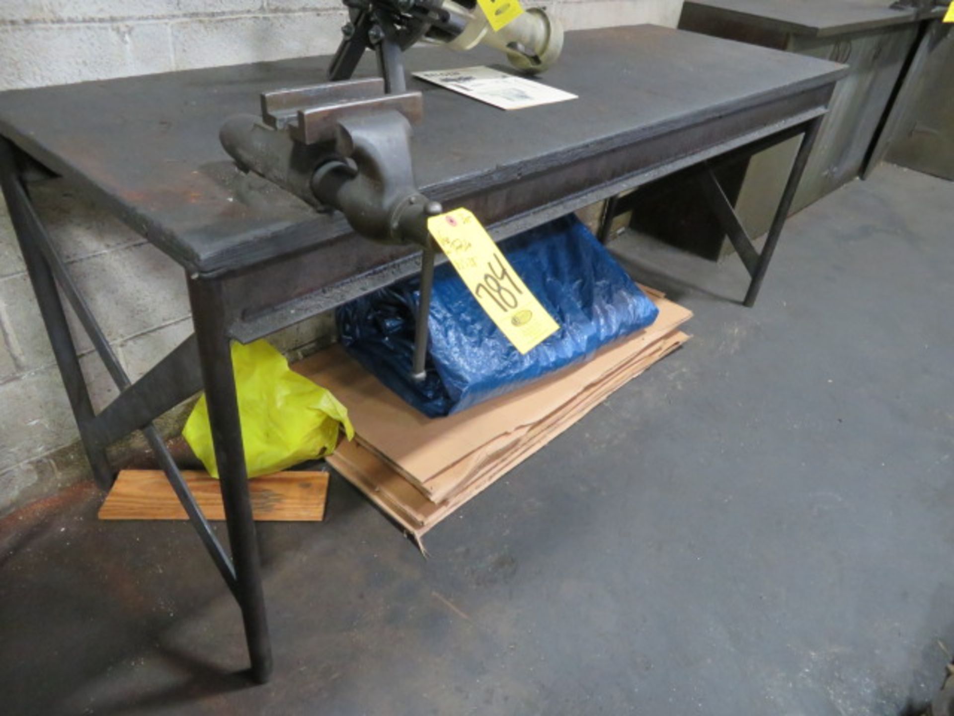 WILTON BENCH VISE W/28" X 84" STEEL FRAME TABLE