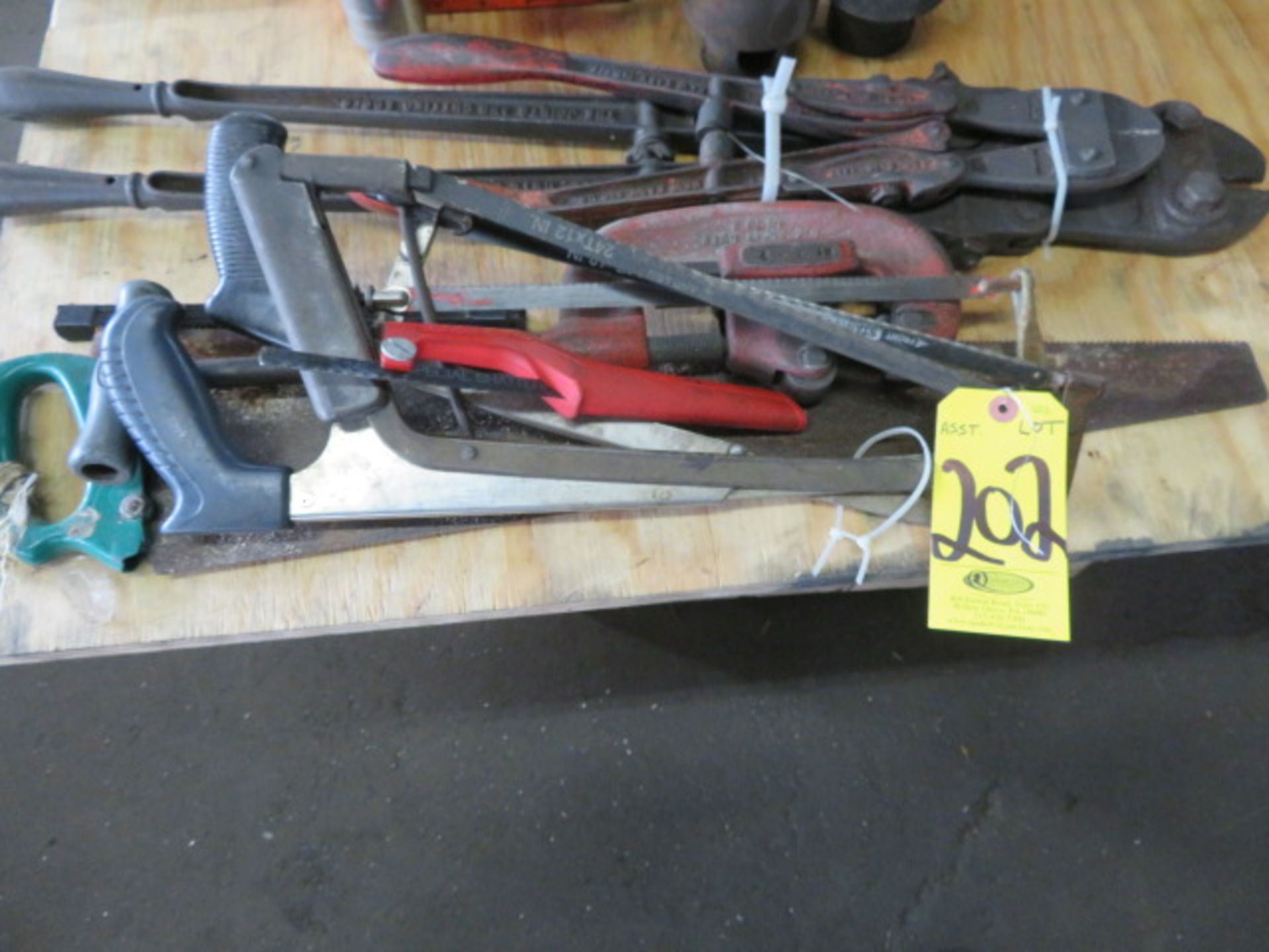 PIPE CUTTER, BOLT CUTTERS AND ASSORTED SAWS