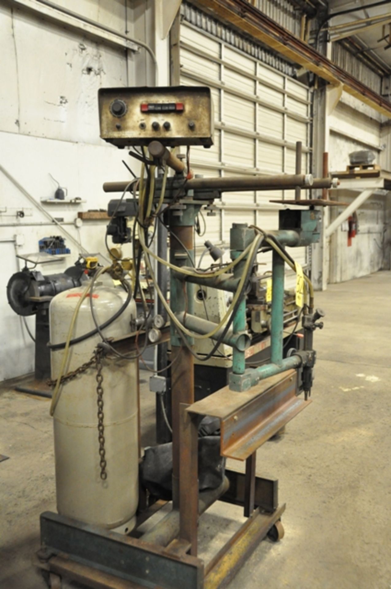 OXY ACETYLENE TORCH ARM (TELESCOPING)ON CUSTOM STEEL CART WITH HOSES AND GAGES, GAS TANK NOT - Image 2 of 2