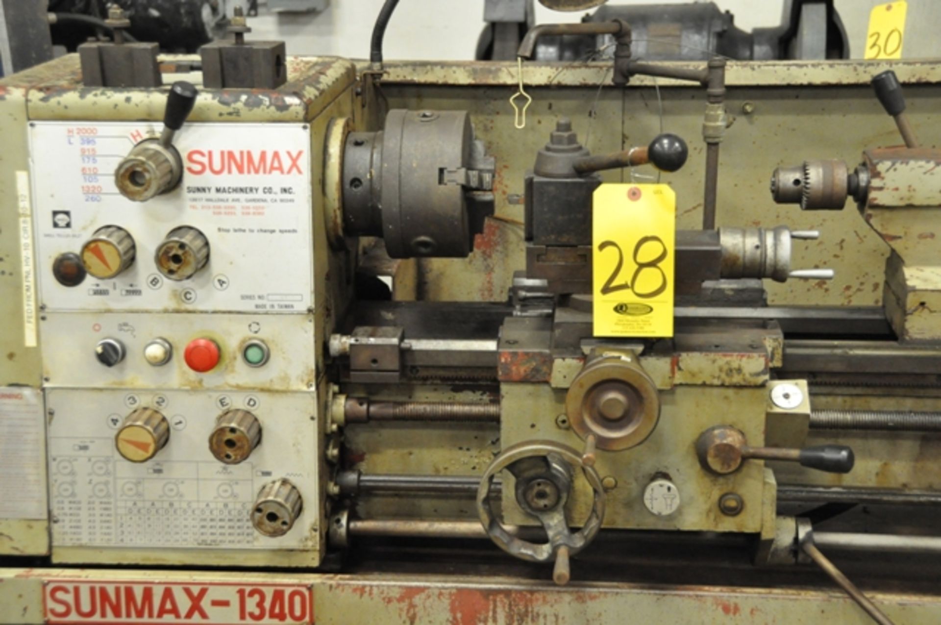 SUNMAX ENGINE LATHE 13" X 40", SN. 6795, NEW 1988, MODEL 1340, GAP BED, QUICK CHANGE TOOL POST - Image 2 of 4