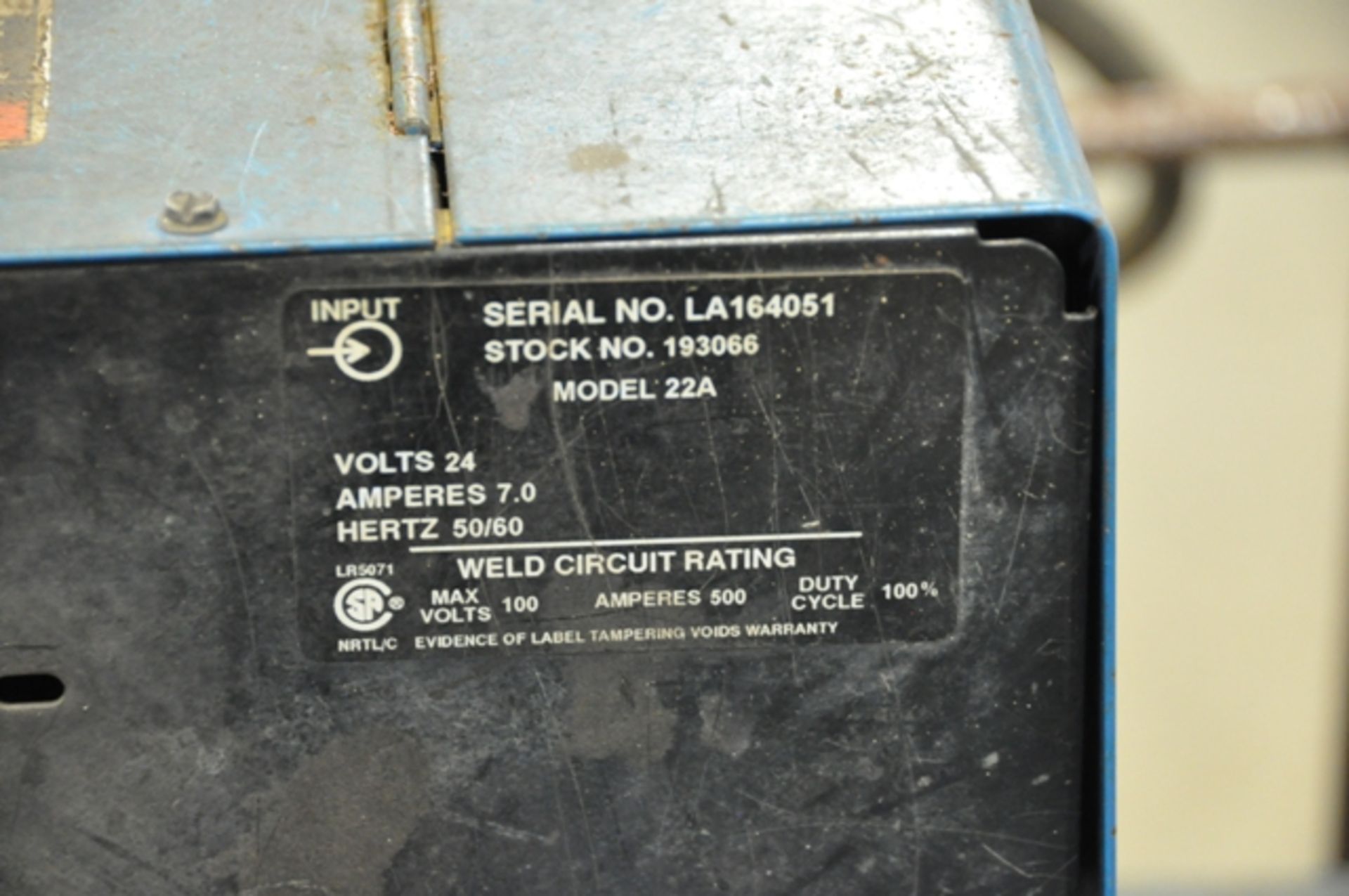 2000 MILLER MIG WELDER, SN. LA159337, MODEL CP-302 WITH MILLER 22A WIRE FEEDERS, SN. LA164051 , - Image 7 of 7