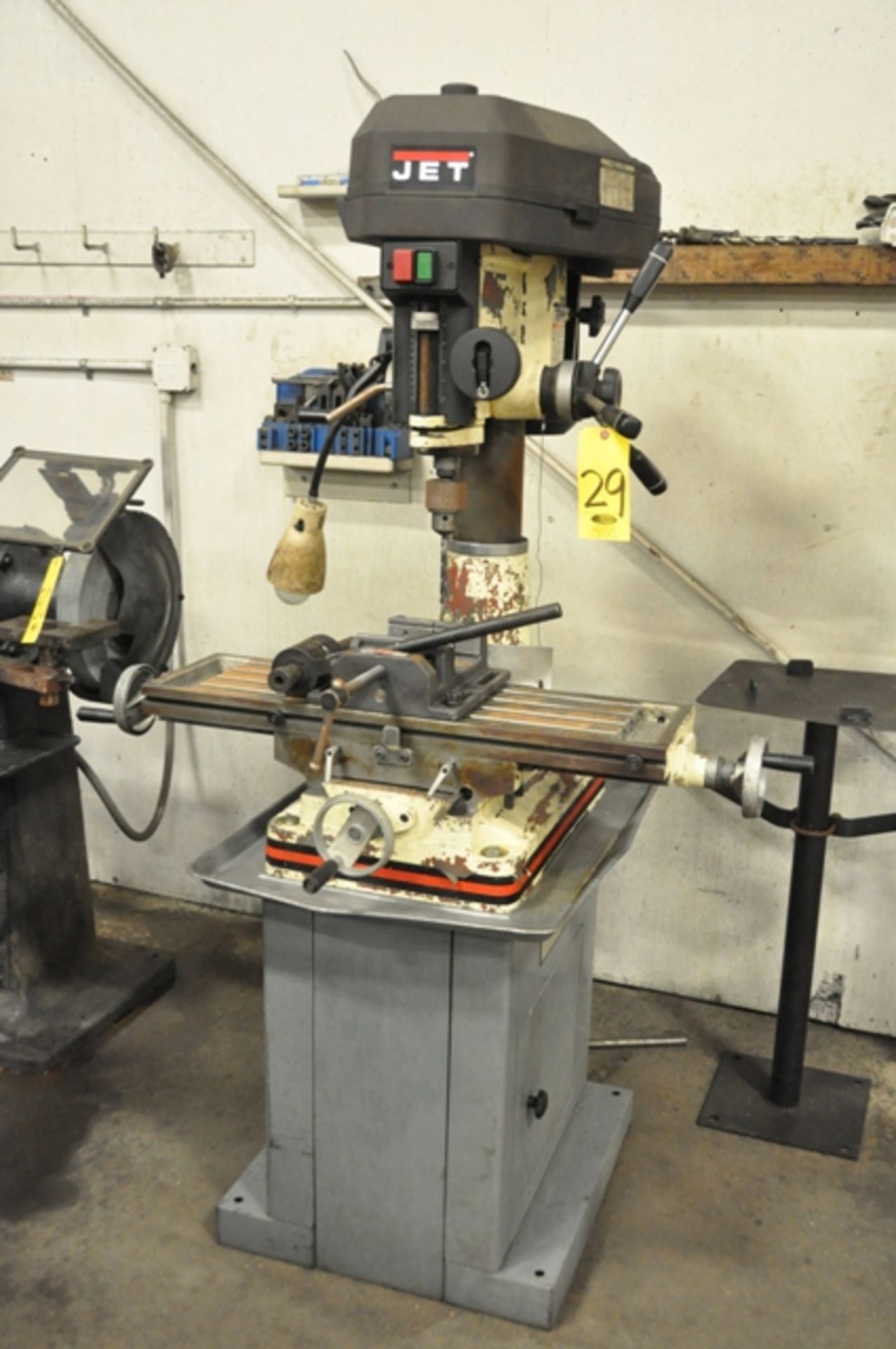 JET BENCH MILL ON WILTON CABINET BASE, HAND FEED, STEP PULLEY SPEEDS, 150 TO 3000 RPM, MORSE TAPER