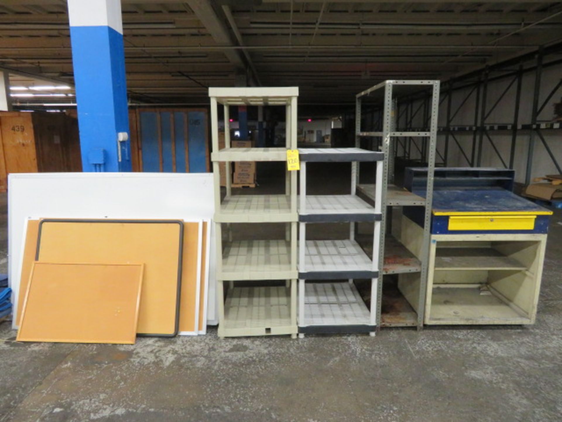 SHOP DESK, ASSORTED SHELF UNITS AND ERASEABLE MEMO & BULLETIN BOARDS (LOCATED IN MOORESTOWN, NJ)