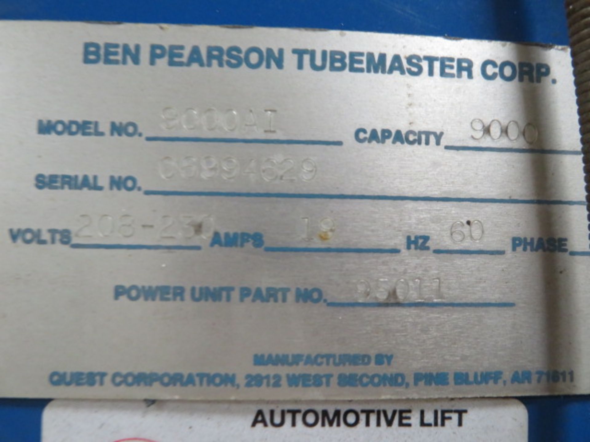 BEN PEARSON TUBEMASTER 9000 AI 9000 LB 2-POST SYMMETRICAL LIFT (LOCATED IN LUMBERTON,NJ) - Image 2 of 3