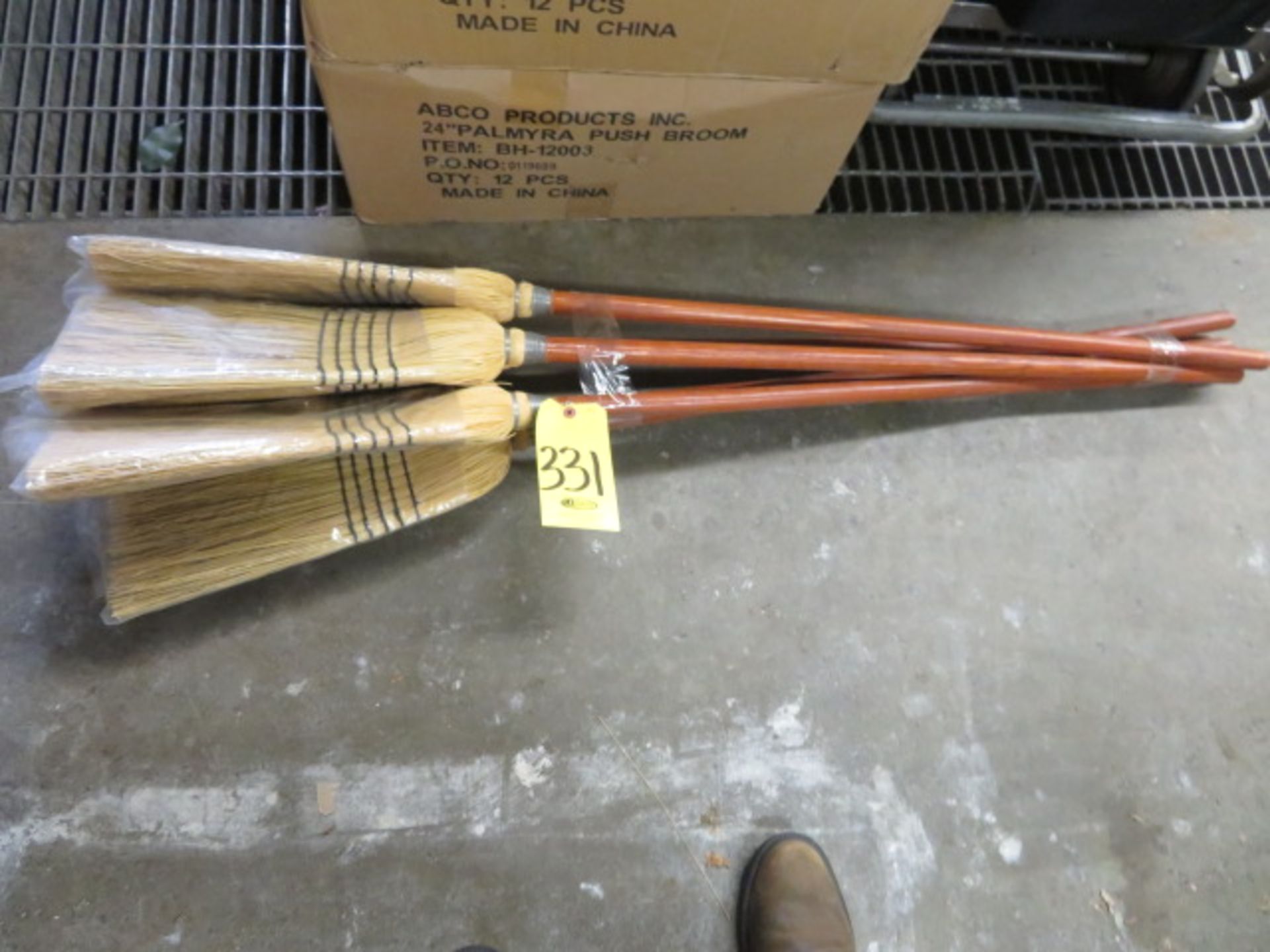 WOOD HANDLE STRAW BROOMS & (24) 24" PALMYRA PUSH BROOM HEADS W/ TRASH CAN (LOCATED IN WILLOW GROVE) - Image 3 of 4