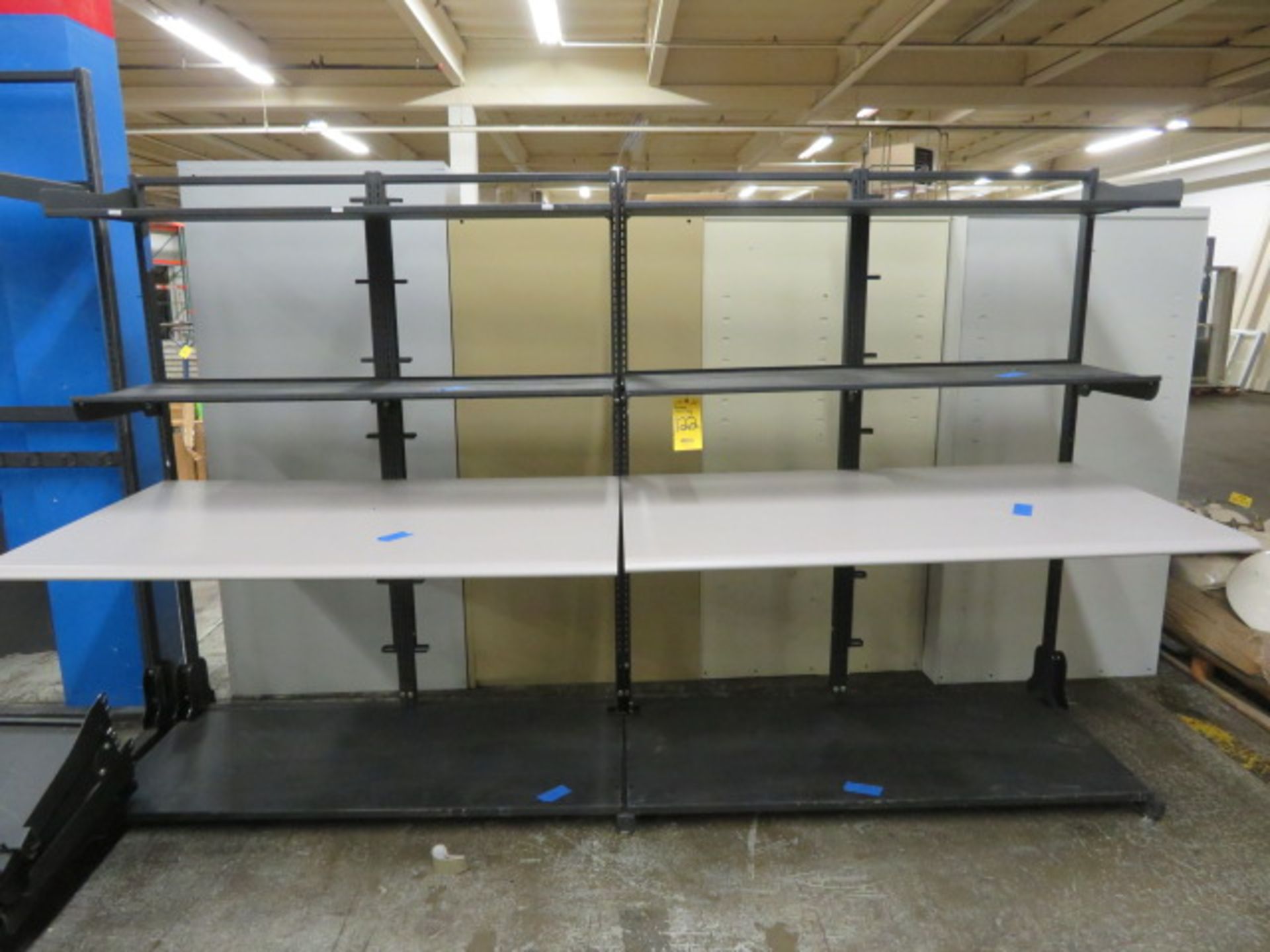 ADJUSTABLE ELECTRONIC MODULAR WORK STATION W/OVERHEAD SHELVES (LOCATED IN MOORESTOWN, NJ) - Image 2 of 3