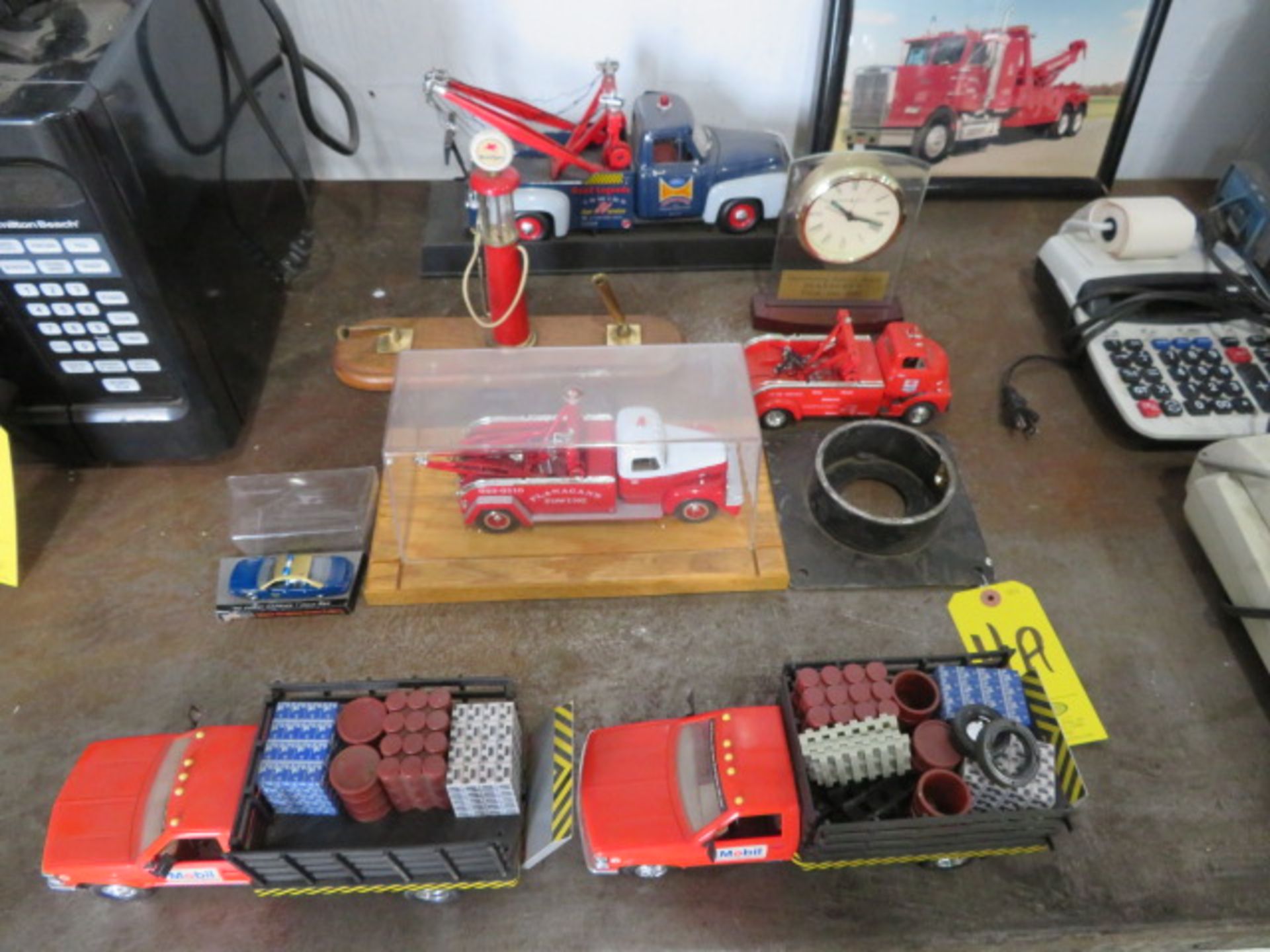 COLLECTOR TOY TRUCKS AND MOBIL PUMP PEN SET (NO PENS) (LOCATED IN LUMBERTON,NJ)