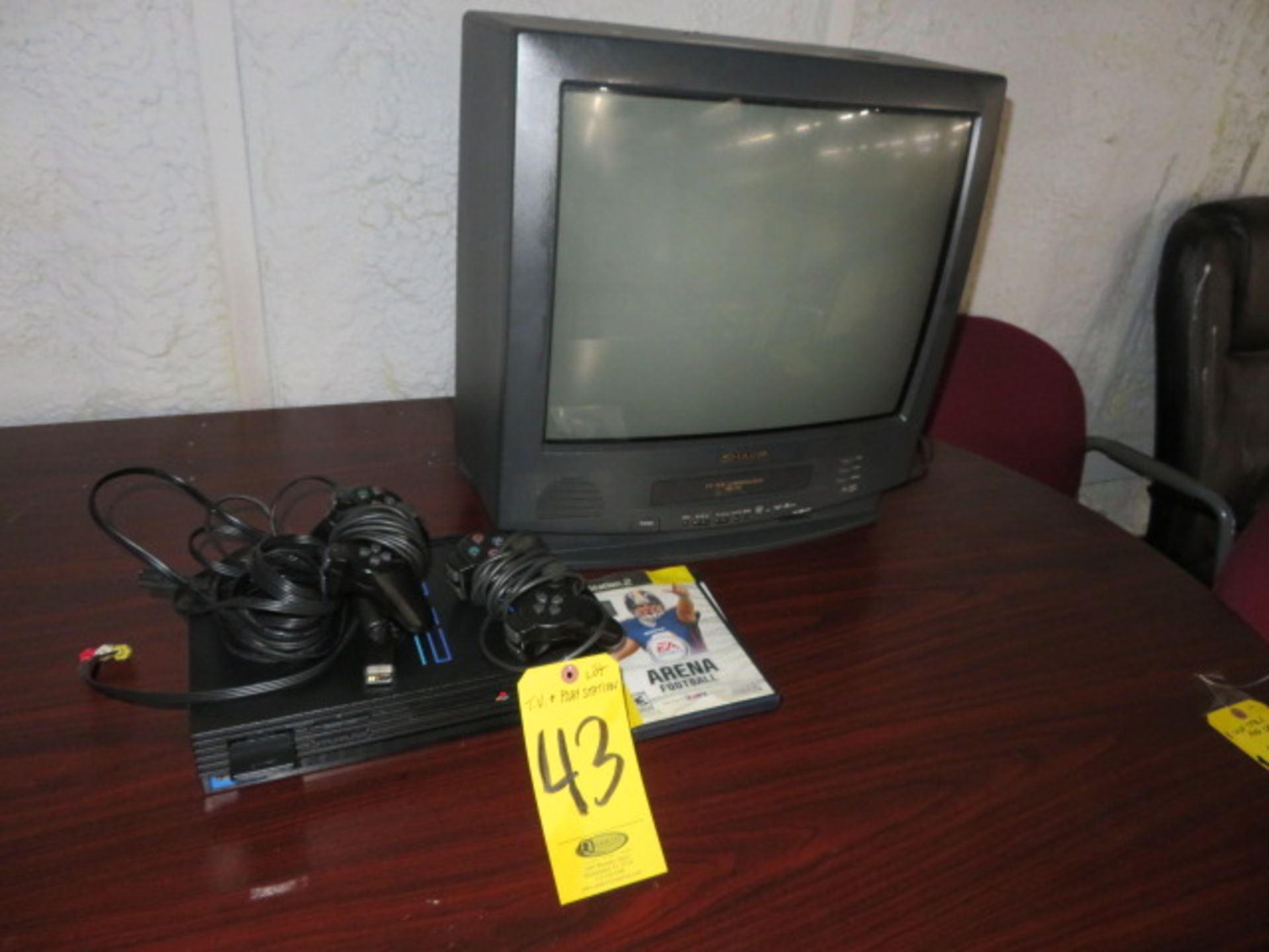 SONY PS2 PLAYSTATION, GAME CONTROLLERS, TAPES AND SHARP TV/VCR COMBO