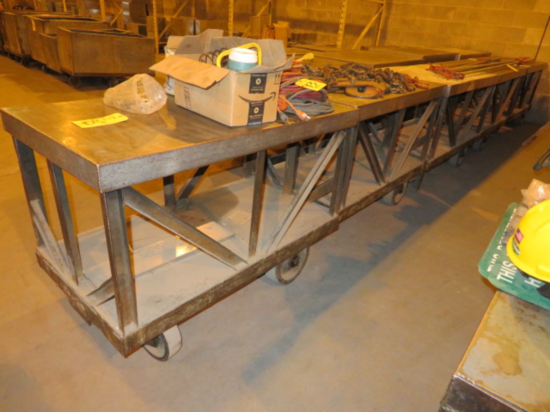 (5) PORTABLE STEEL TABLES, 49 IN X 26-1/2 IN