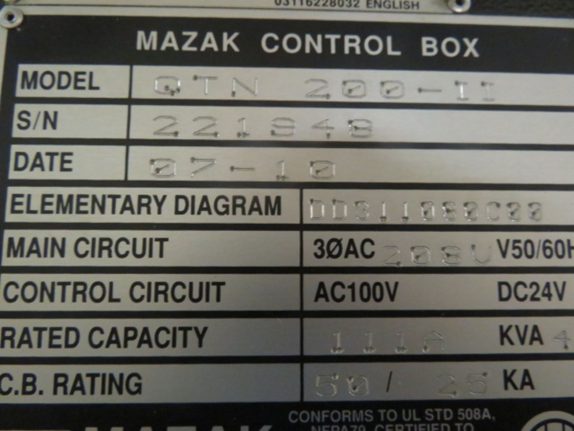 2010 MAZAK QTN 200-II Quick Turn Nexus II CNC Turning Center, S/N 221948, MAZATROL Matrix Nexus - Image 5 of 6