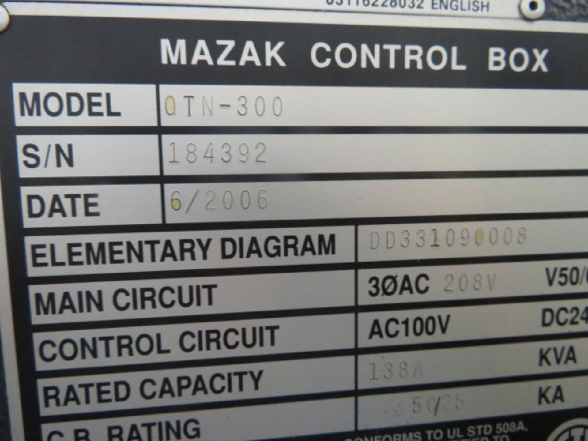 2006 MAZAK QTN 300 Quick Turn Nexus 300 CNC Turning Center, S/N 184392, MAZATROL 640-T Nexus CNC - Image 7 of 8