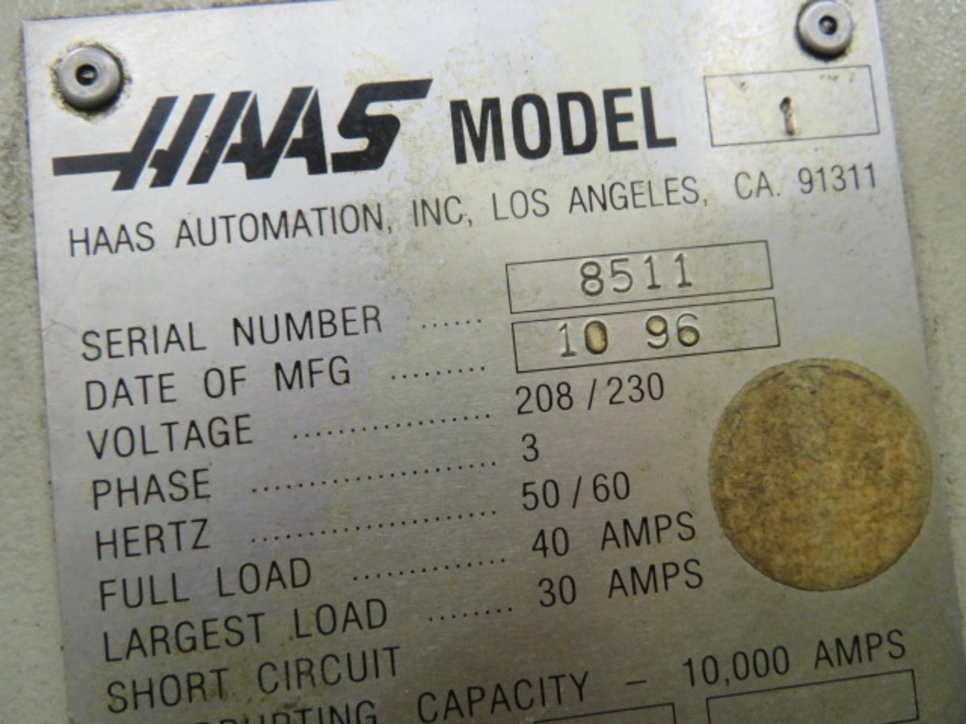 1996 HAAS VF-1 CNC Vertical Machining Center, S/N 8511, HAAS CNC Control 4TH AXIS ENABLED W/ DRIVE - Image 5 of 6