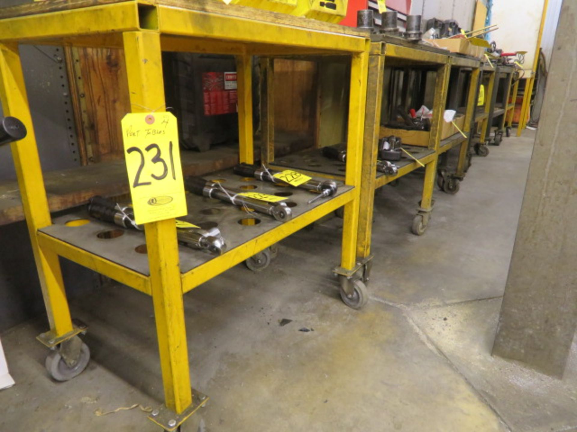 (4) MOBILE METAL CARTS W/TOOL HOLDER INSERTS
