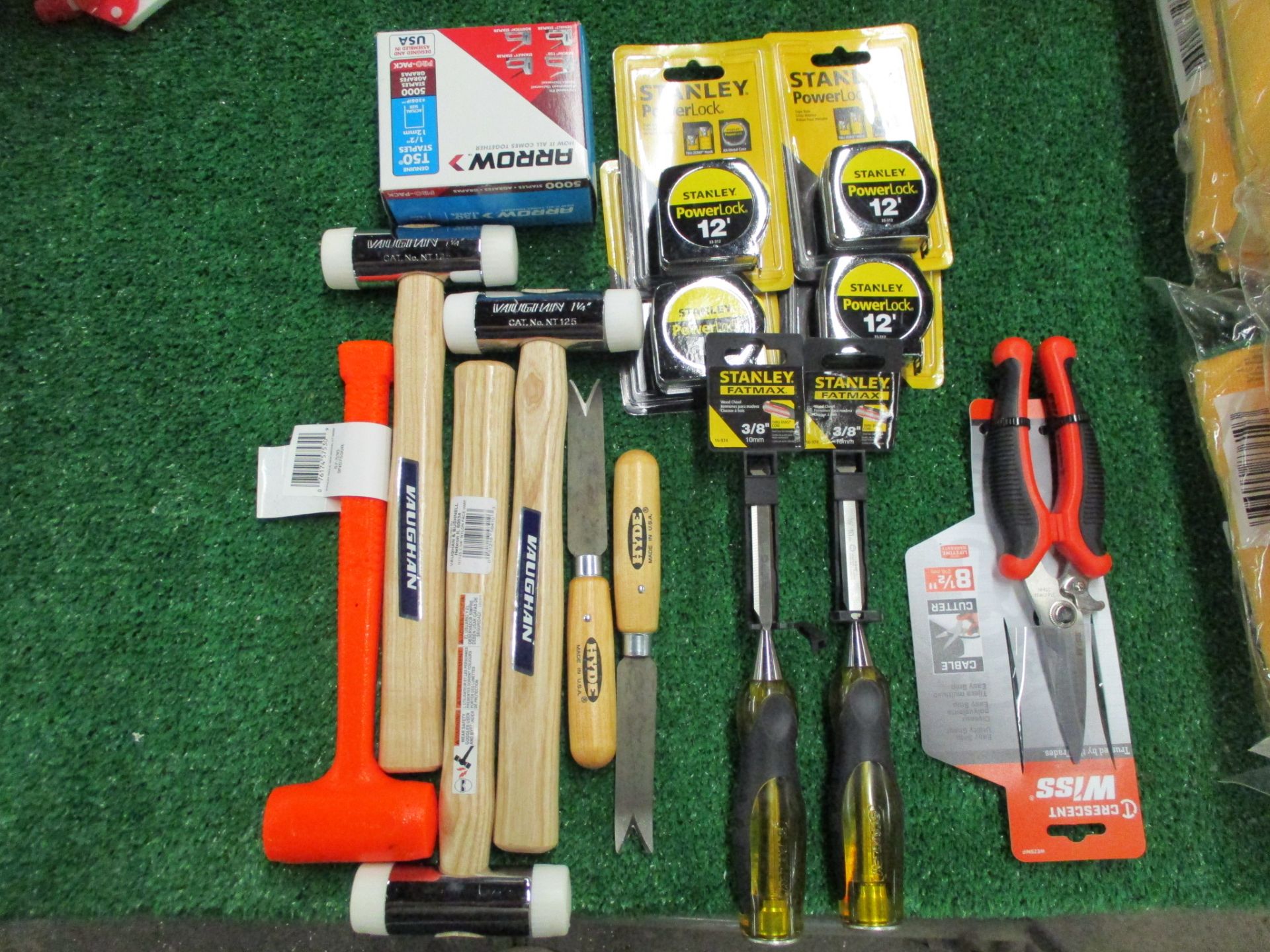 (Lot) Tape Measures, Cutters, Chisels, Staples, Hammers (new)