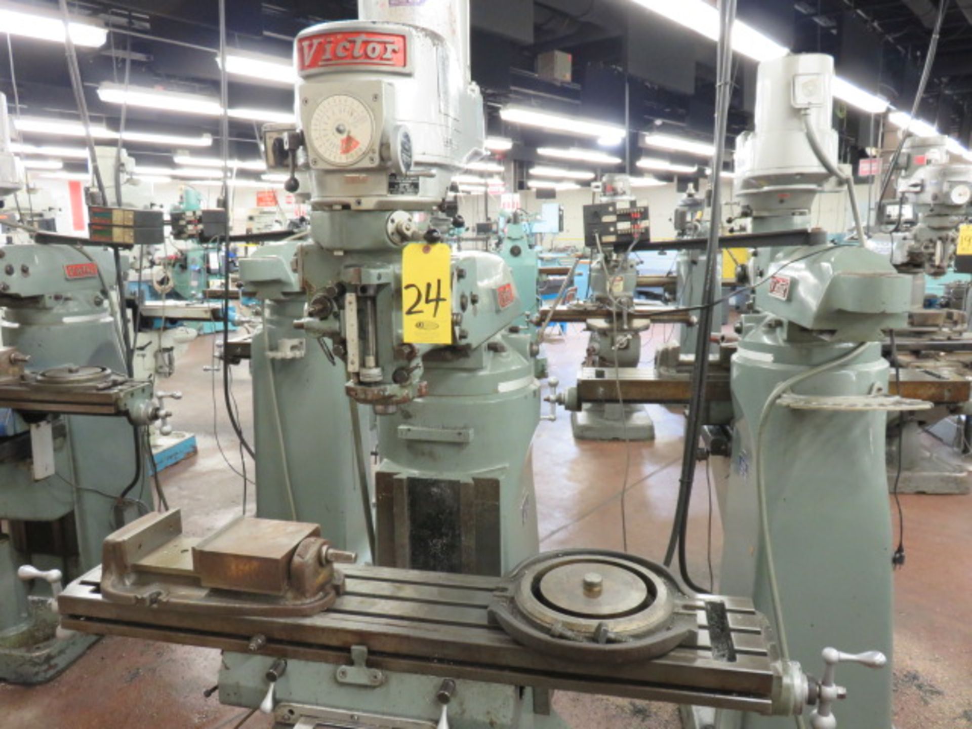 VICTOR VM-1-1/2 VSK VS VERTICAL MILL, S/N 748078, 9 IN X 49 IN TABLE, 3 HP, DRO NOT WORKING...