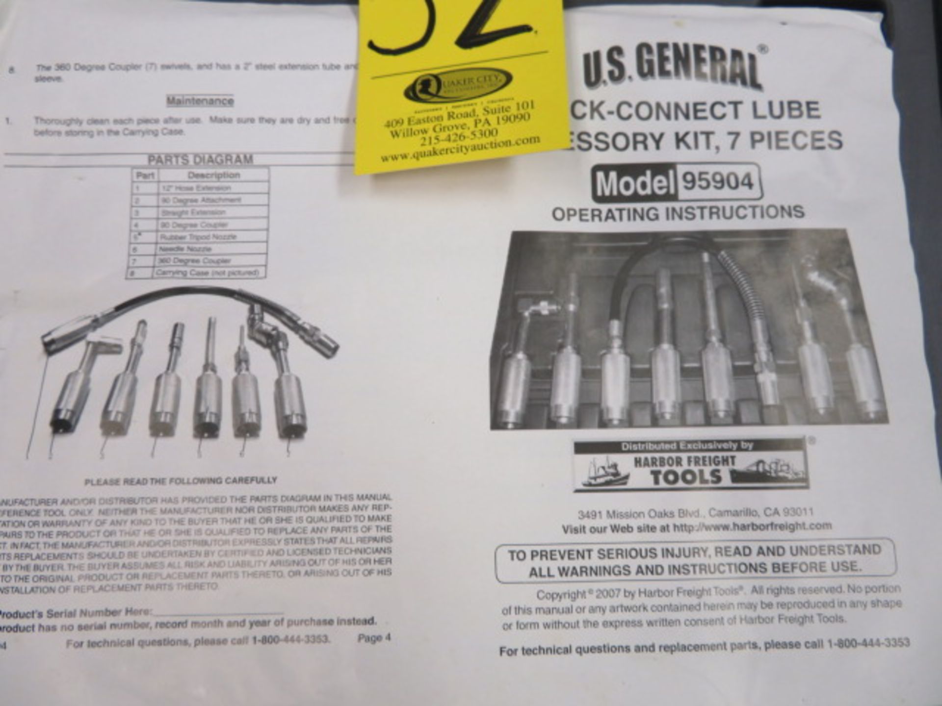 US GENERAL 95904 QUICK-CONNECT LUBE ACCESSORY KIT - Image 2 of 2