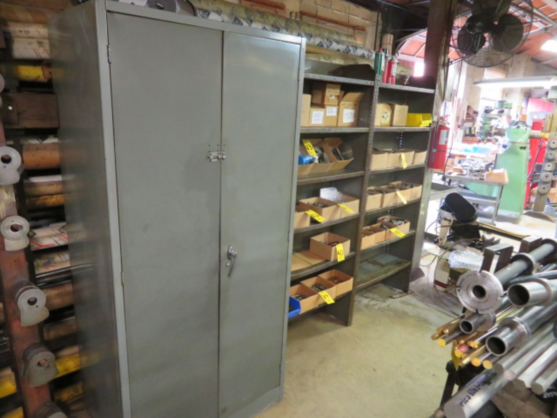 (2) SECTIONS OF STEEL SHELVING AND DBL DOOR CABINET (CONTENTS NOT INCLUDED) - Image 2 of 2