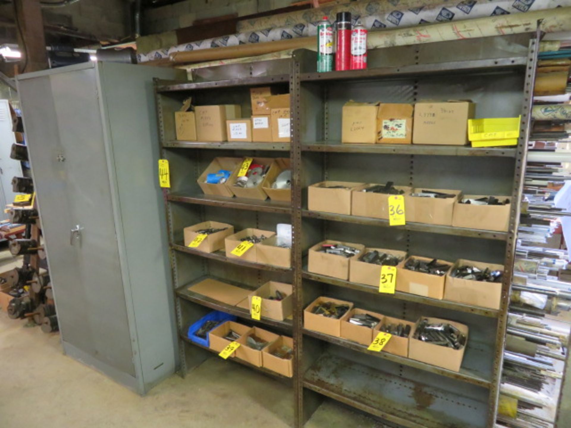 (2) SECTIONS OF STEEL SHELVING AND DBL DOOR CABINET (CONTENTS NOT INCLUDED)