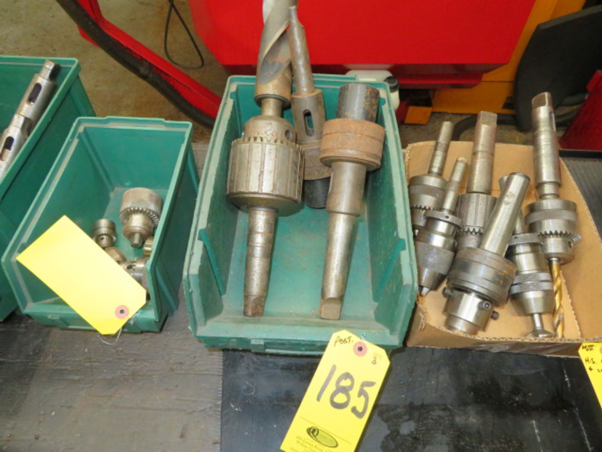 LARGE JACOBS NO. 20N DRILL CHUCK WITH MORSE TAPER AND (2) END MILL HOLDERS