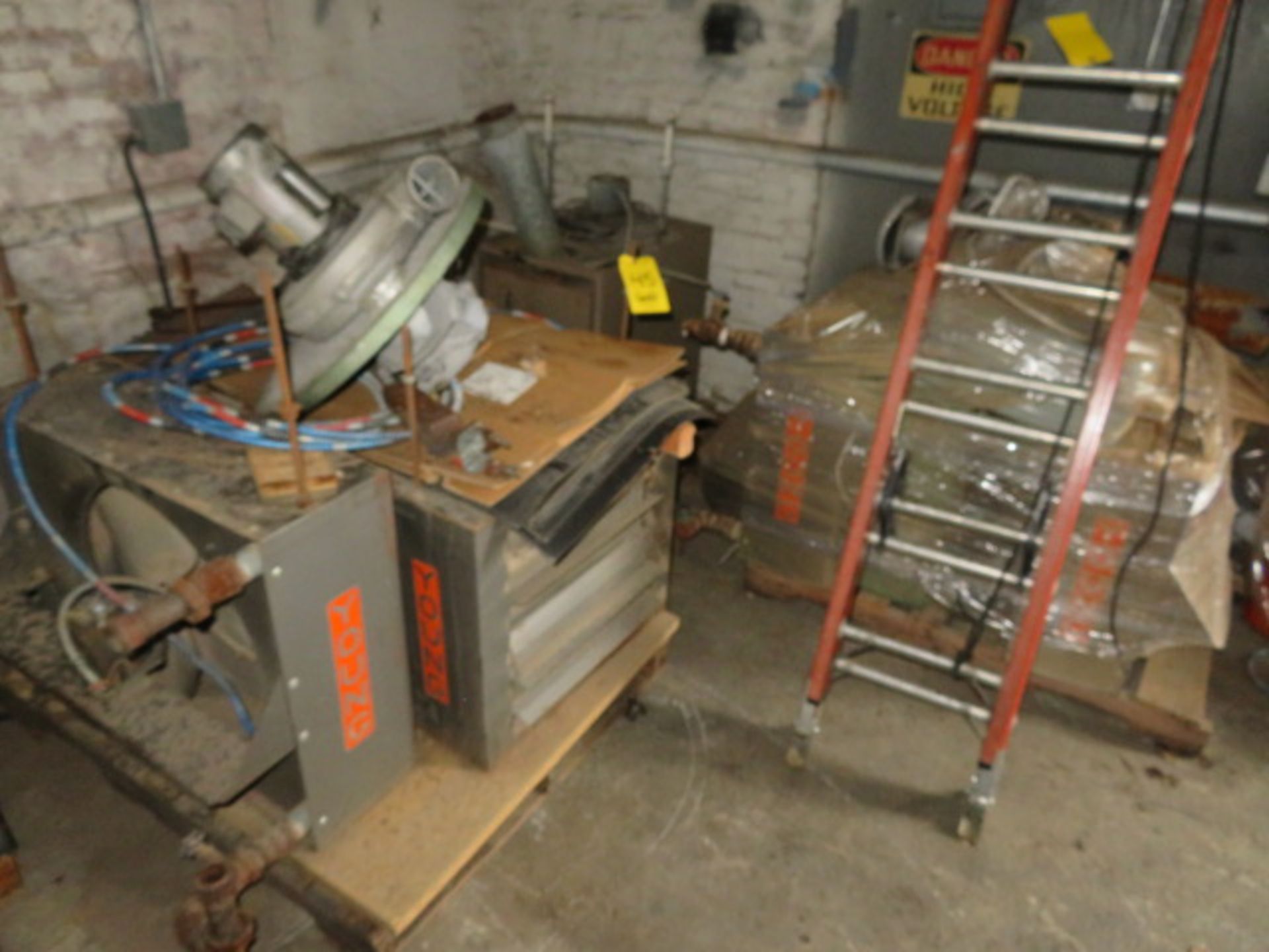 (3) SKIDS OF ASSORTED STEAM AND GAS HEATERS (DOES NOT INCLUDE DUST COLLECTOR SHOWN IN PHOTO)