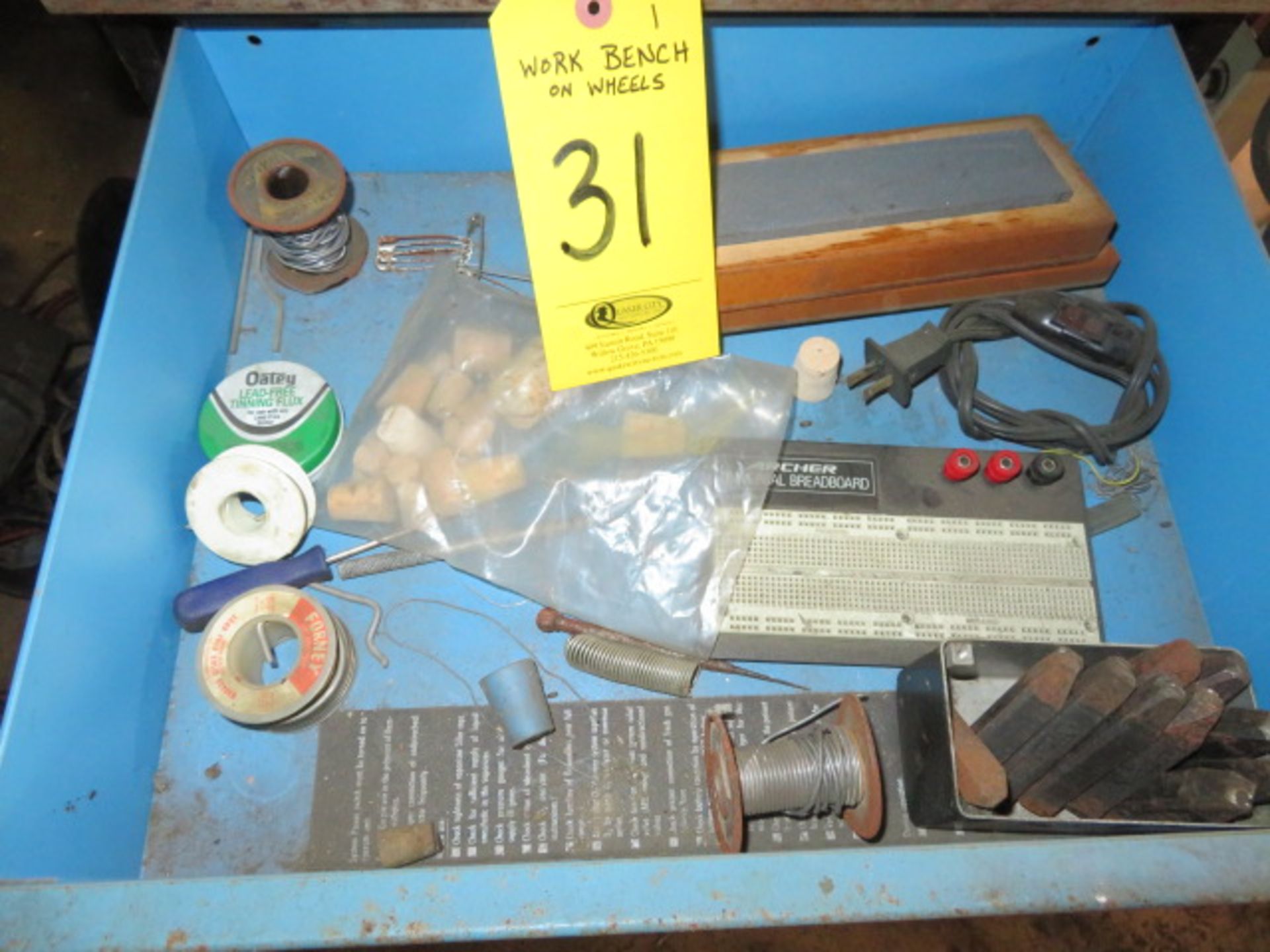 DBL. PEDESTAL MOBILE WORKBENCH W/CONTENTS IN DRAWERS - Image 3 of 4