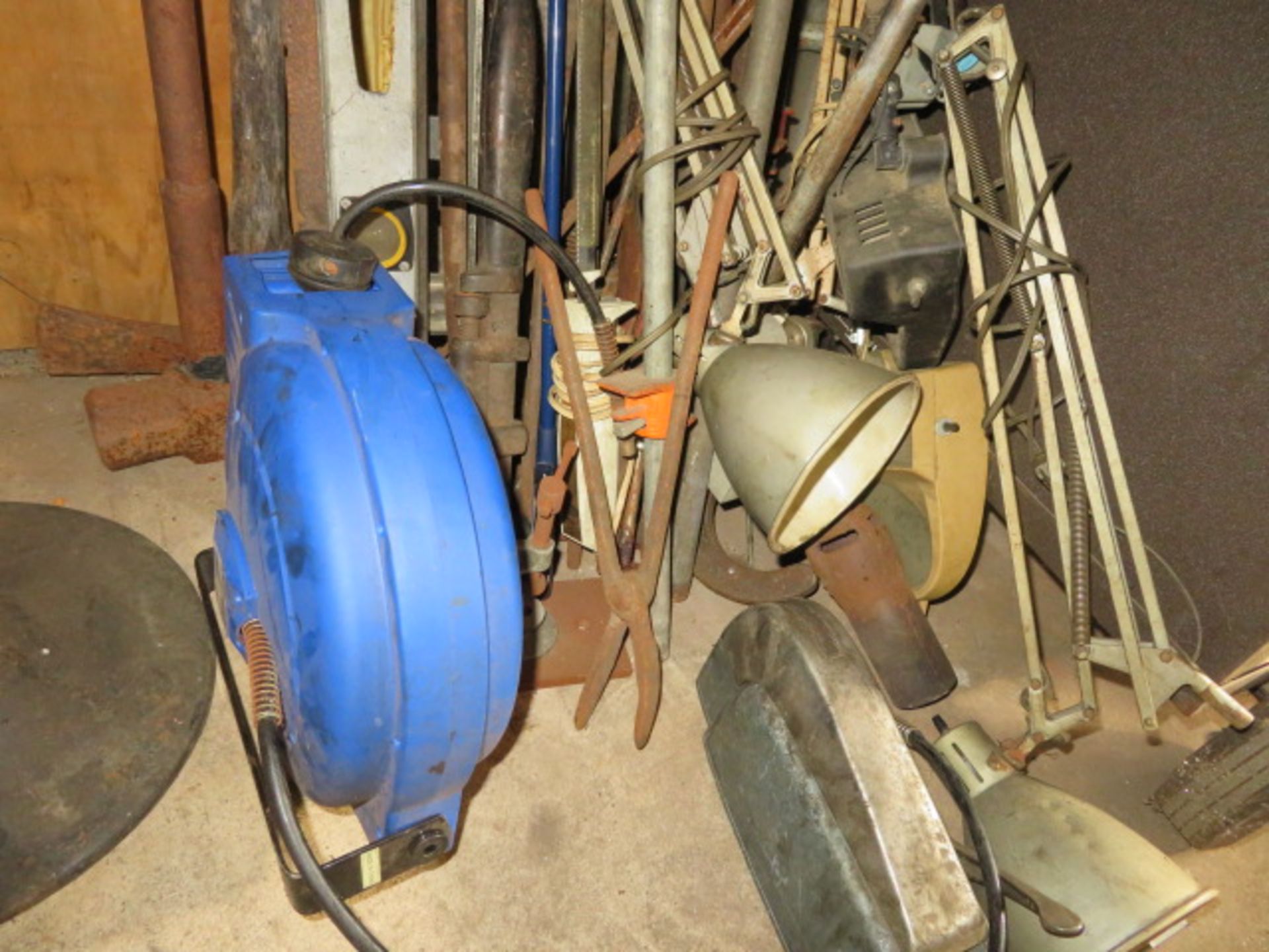 ASSORTED CLAMPS, LEVELS AND AIR HOSE REEL - Image 2 of 2