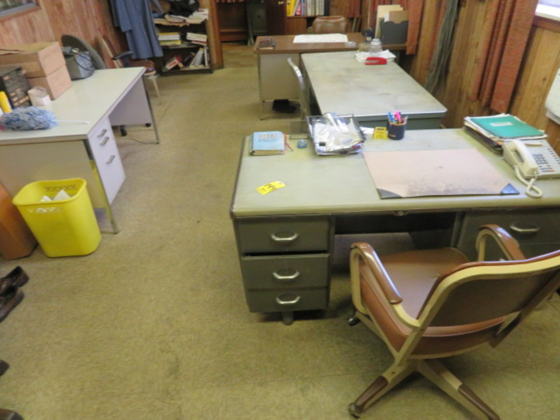 (4) OFFICE DESKS W/CHAIRS AND BOOK CASE