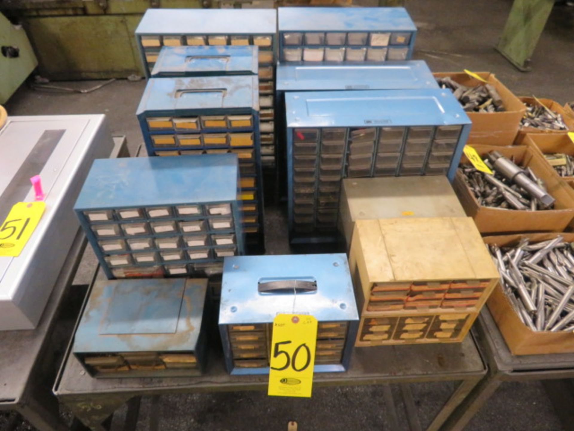 ASSORTED PARTS CABINETS W/MISC. CONNECTORS AND PARTS