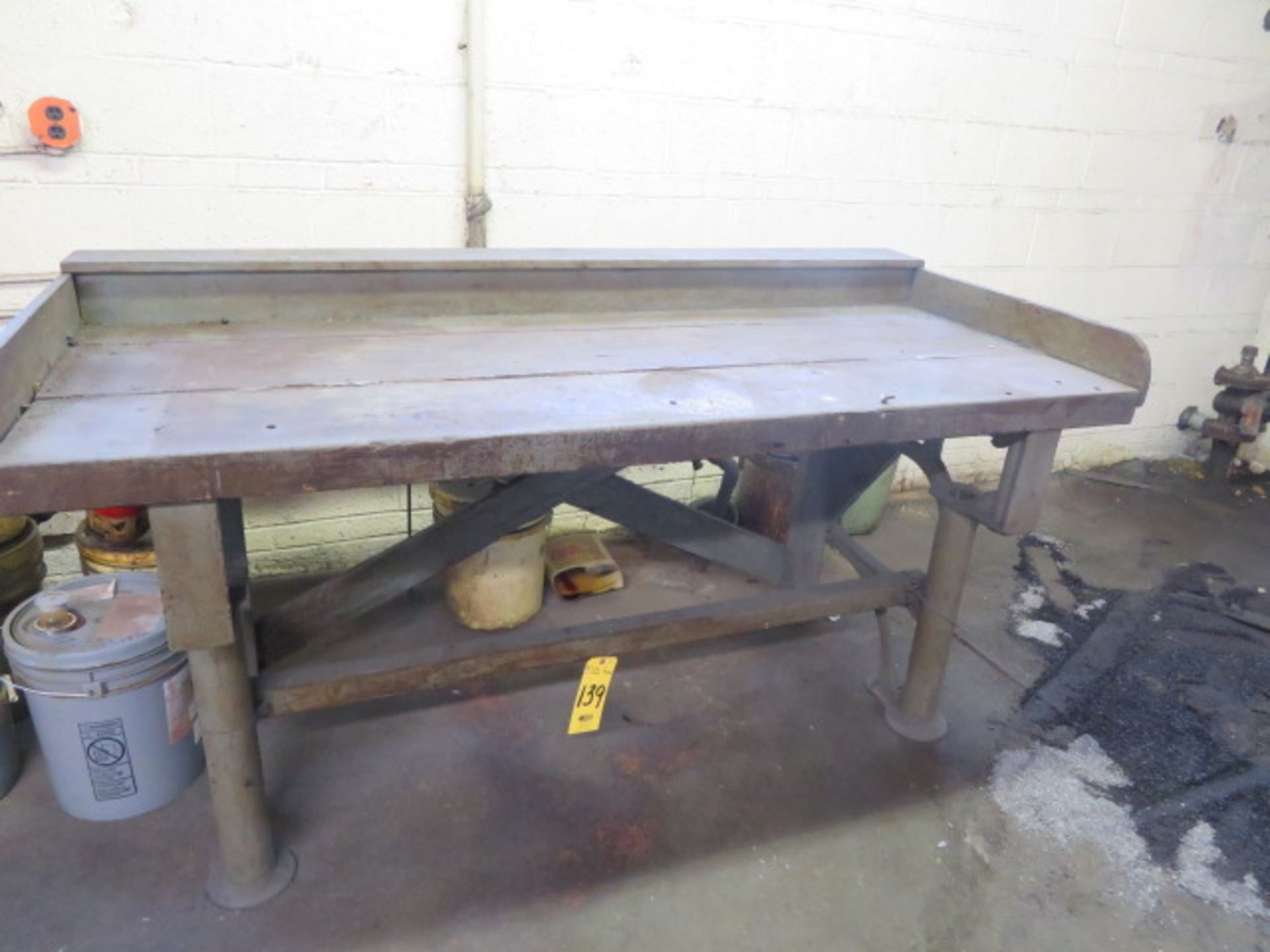 6 FT. WOOD TOP TABLE W/FORGED IRON LEGS