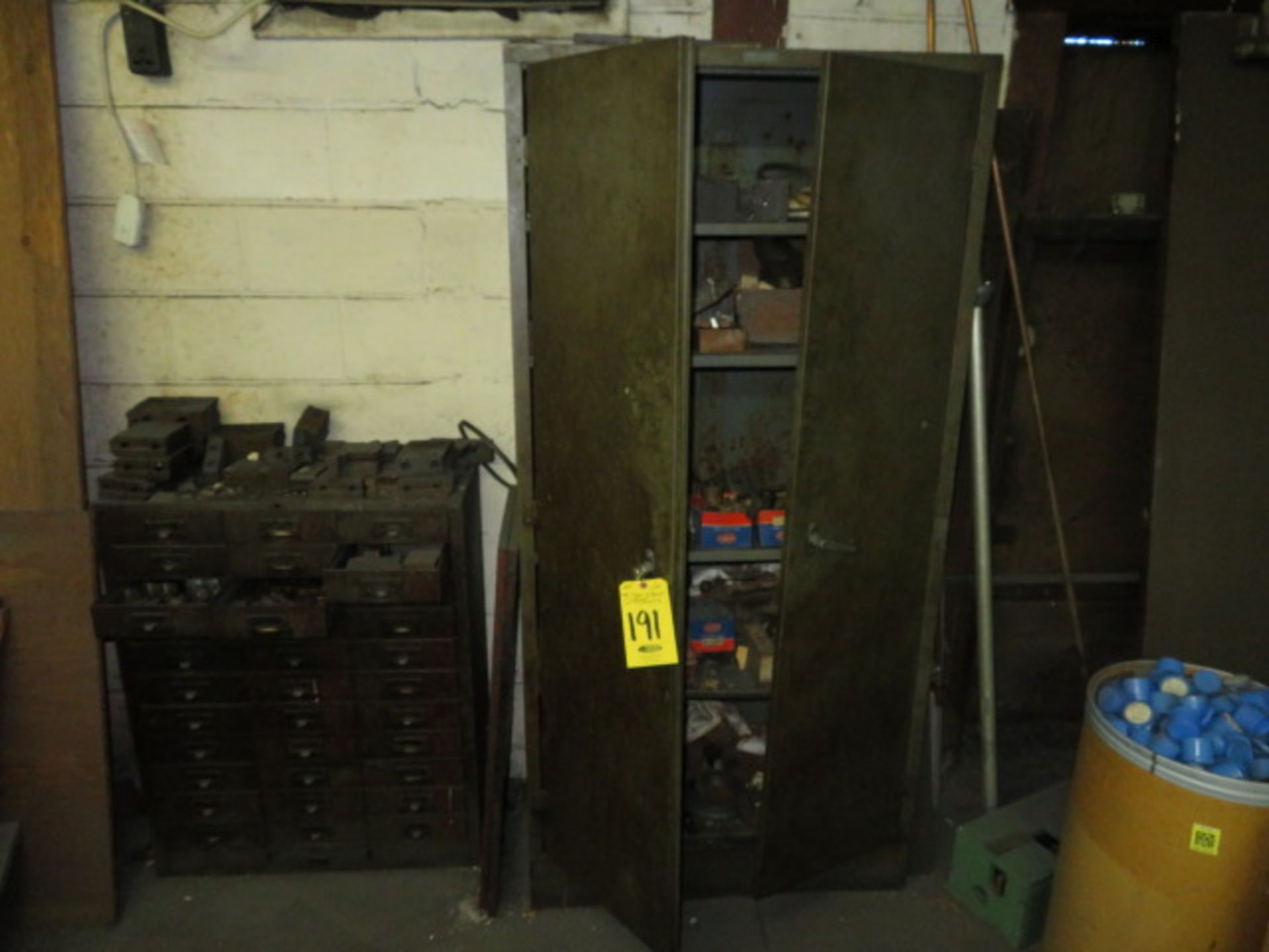 (2) CABINETS W/CHUCK JAWS AND ASSORTED TOOLING PARTS