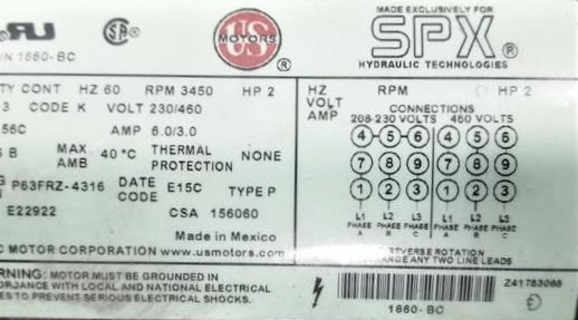 SPX US Motor Hydraulic Drive - Image 3 of 3