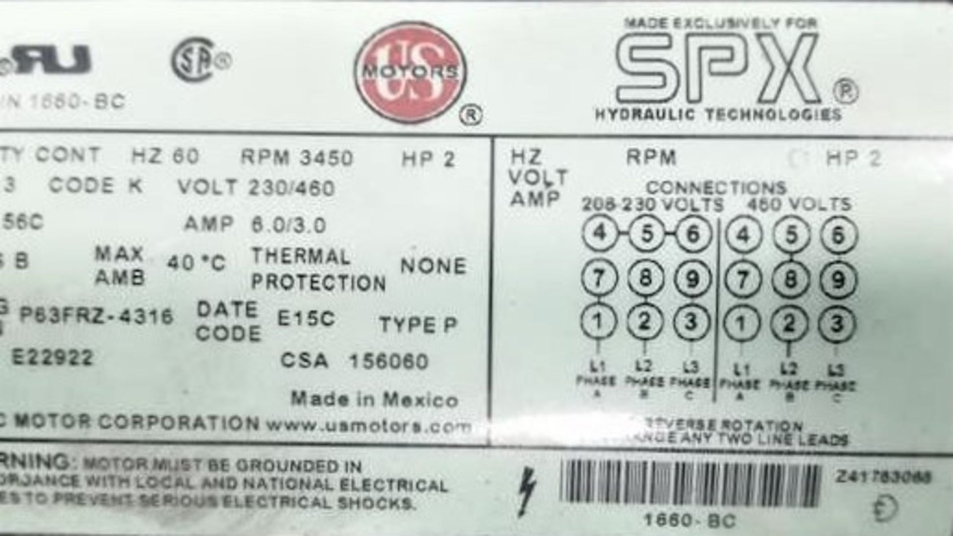 SPX US Motor Hydraulic Drive - Image 3 of 3