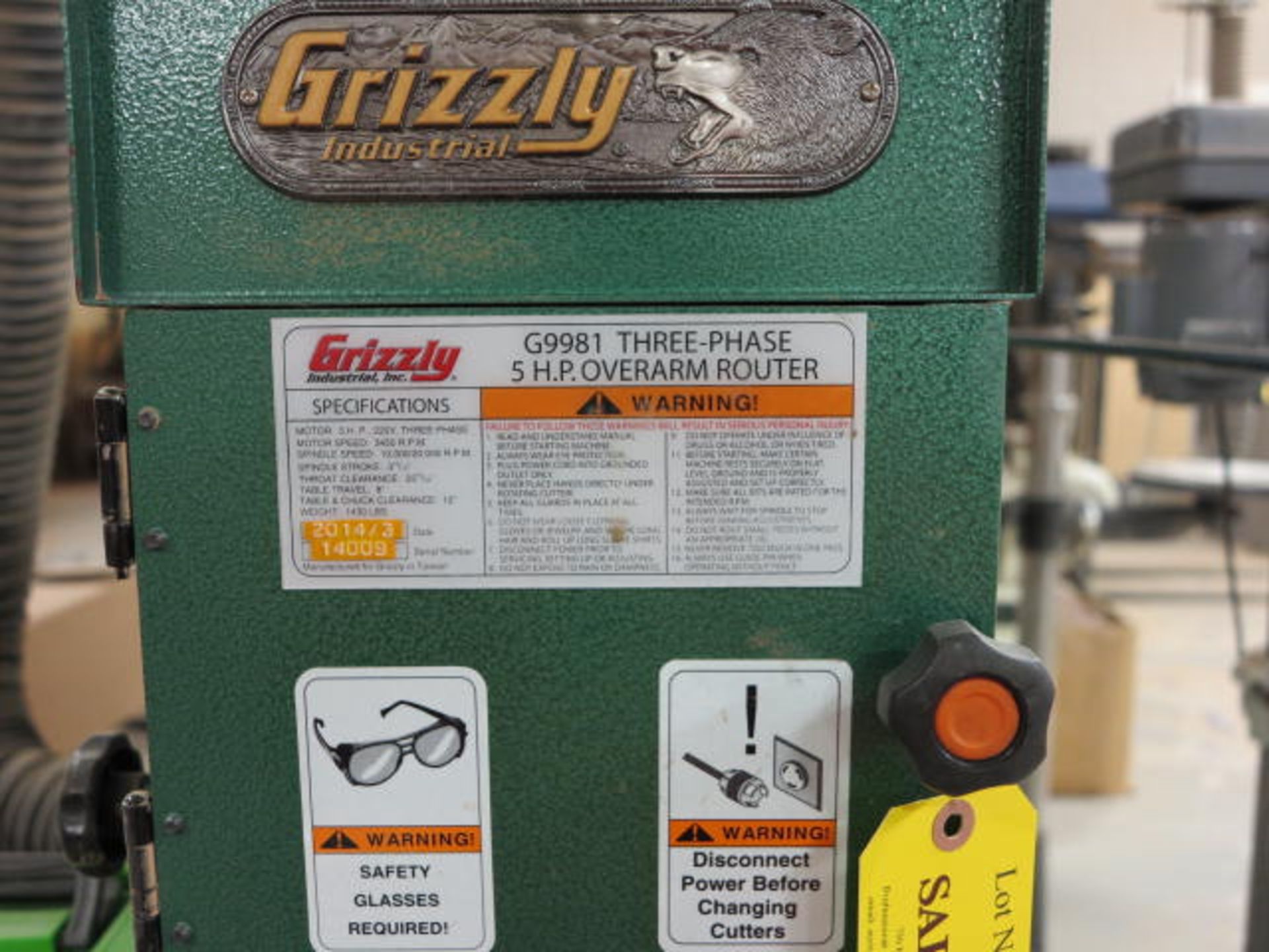 2014 Grizzly Model G99815 Hp High Speed Overarm Router s/n 14003 200V 3 PH - Image 4 of 4