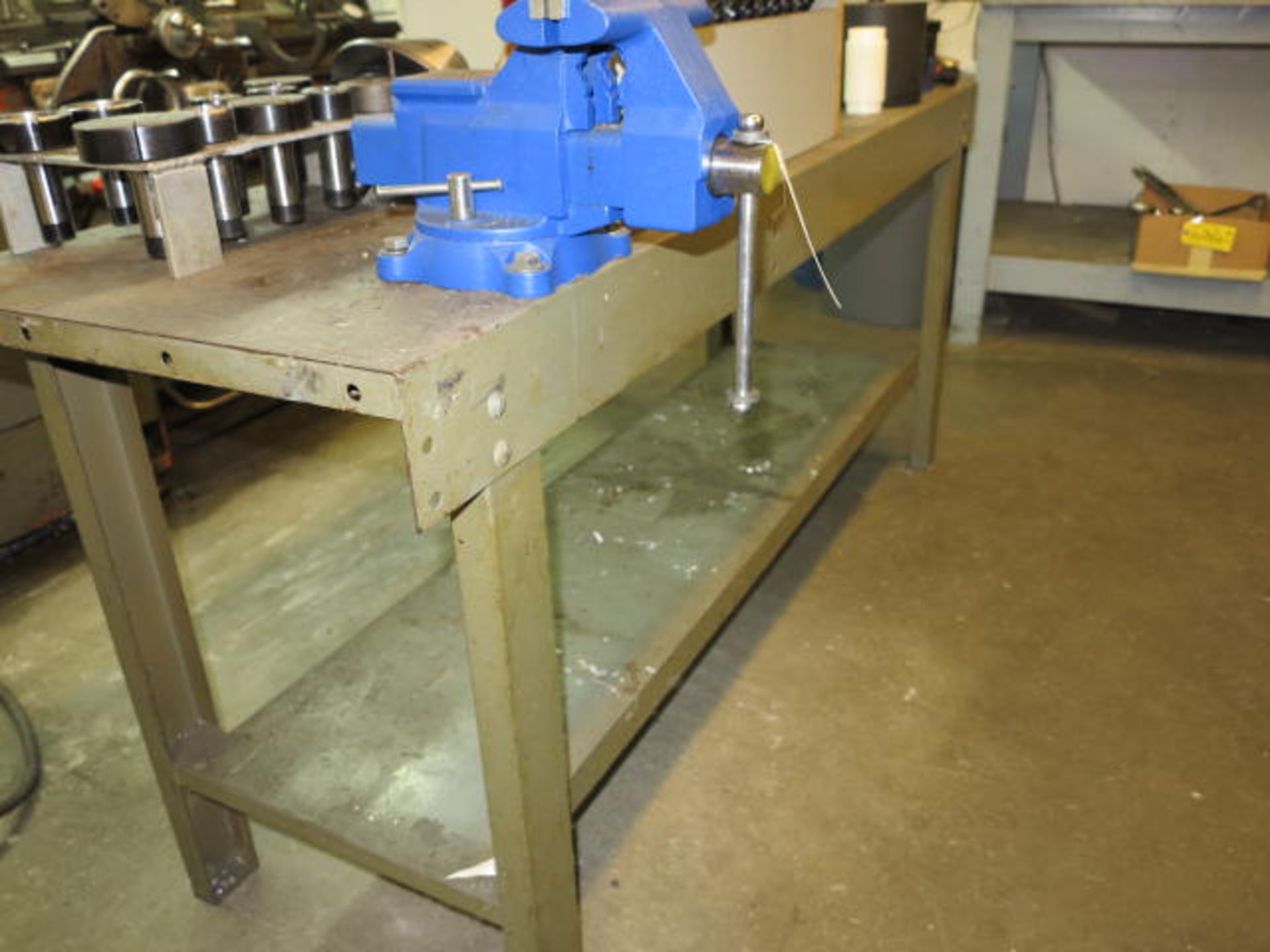 2' x 7' Steel Bench with Vise Location: Elmco Tool 3 Peter Rd Bristol, RI
