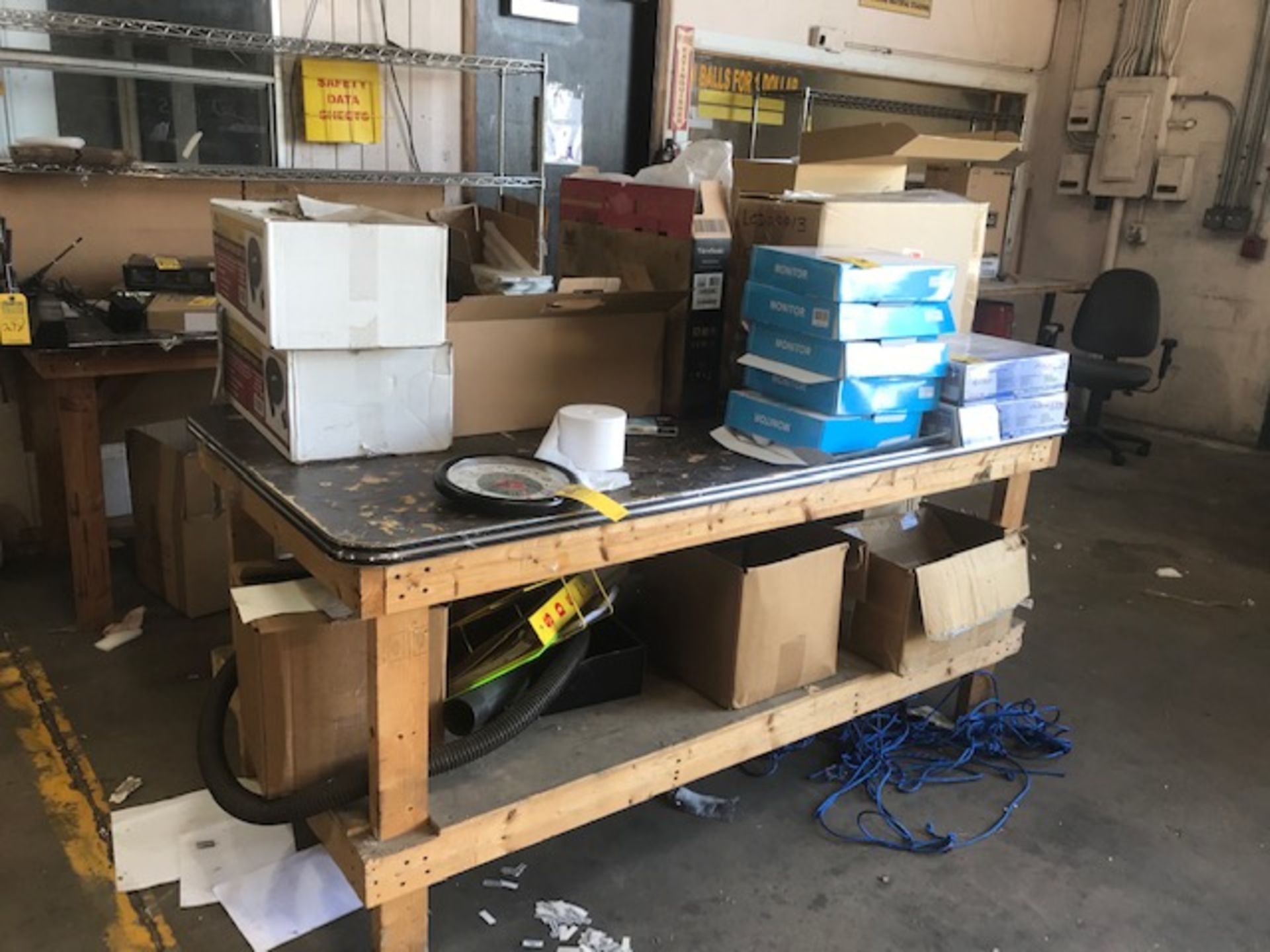 WORK TABLES WITH CONTENTS UNDER TABLES - ELECTRONICS, PARTS, ETC