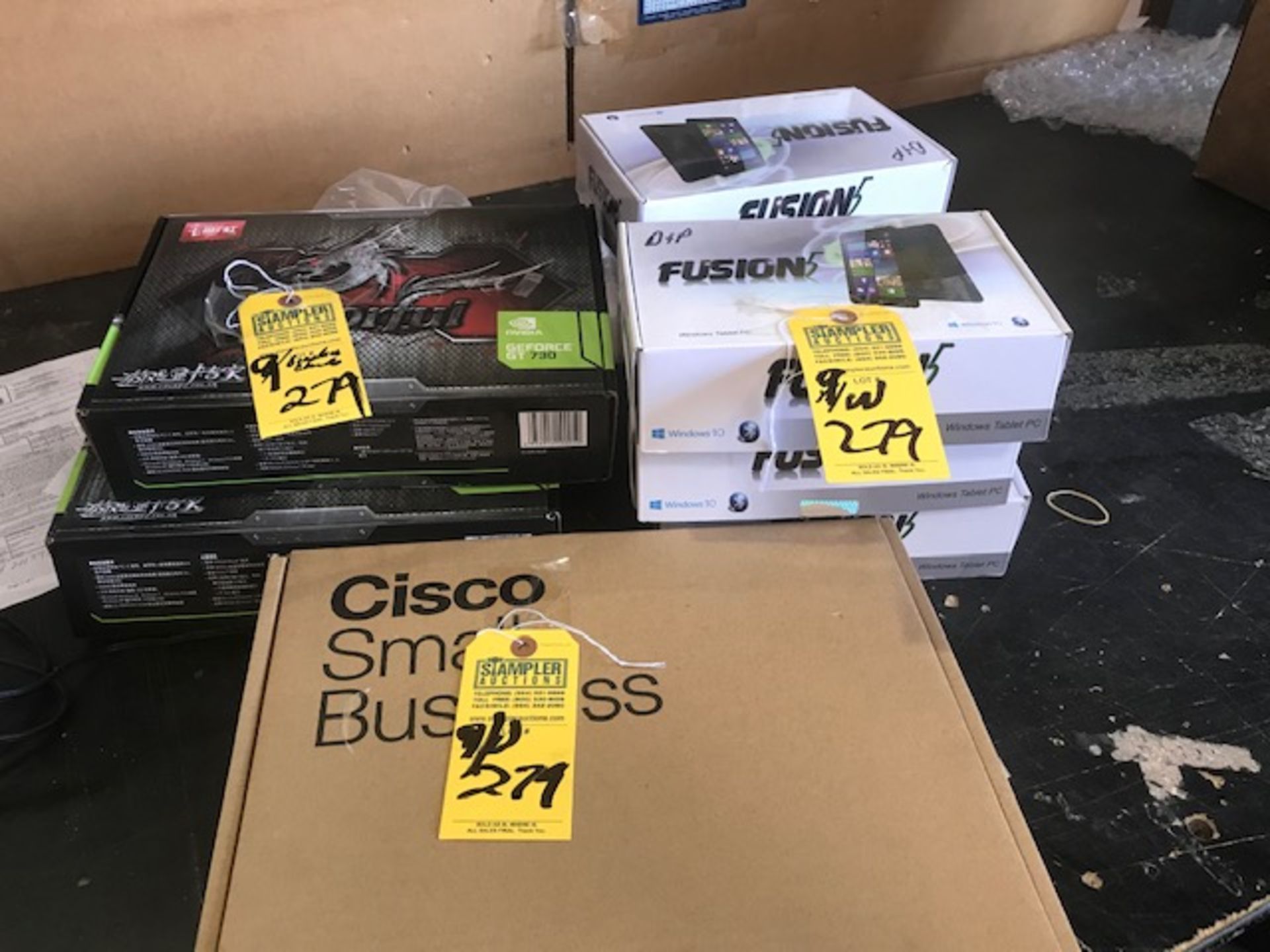 ASSORTED PIECES - 2- G-FORCE GRAPHICS CARDS / 6- FUSION TABLETS / 1- CISCO BUSINESS PHONE