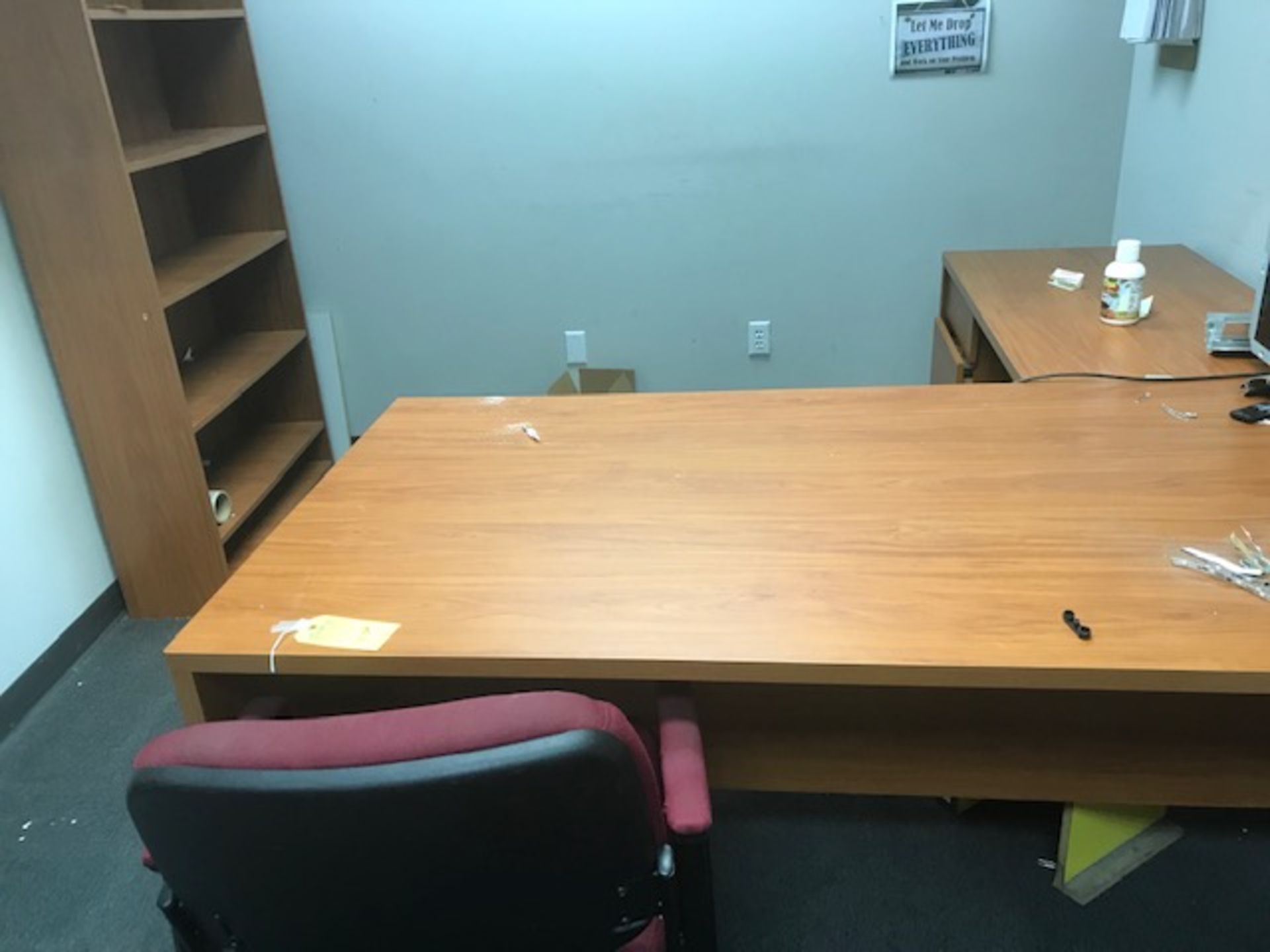 LOT BALANCE OF OFFICE - DESK, BOOKCASE, LATERAL FILE CABINET WITH 3 DRAWERS, 3- SMALL DIGITAL