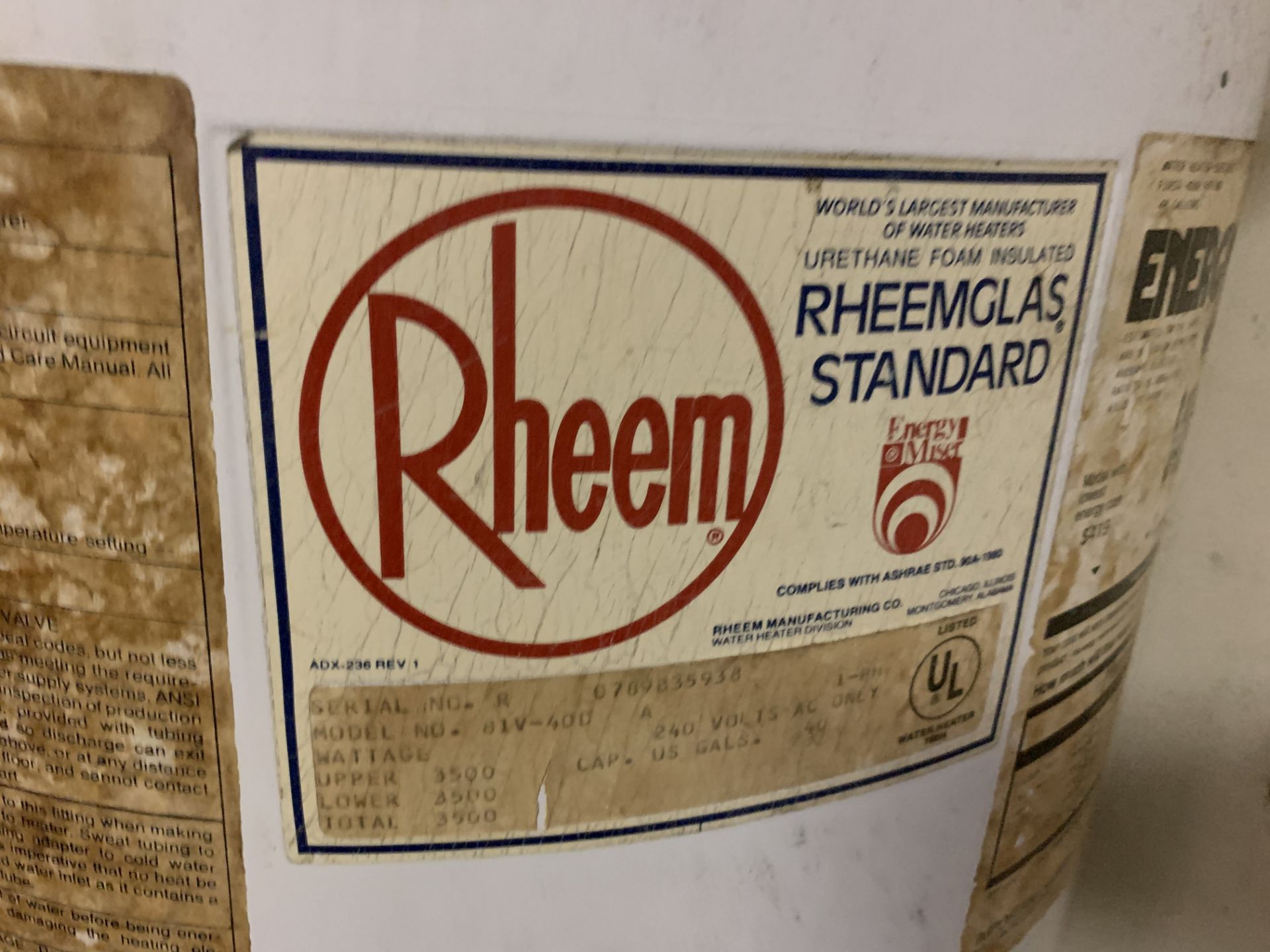 RHEEM 81V400 WATER HEATER - Image 2 of 2