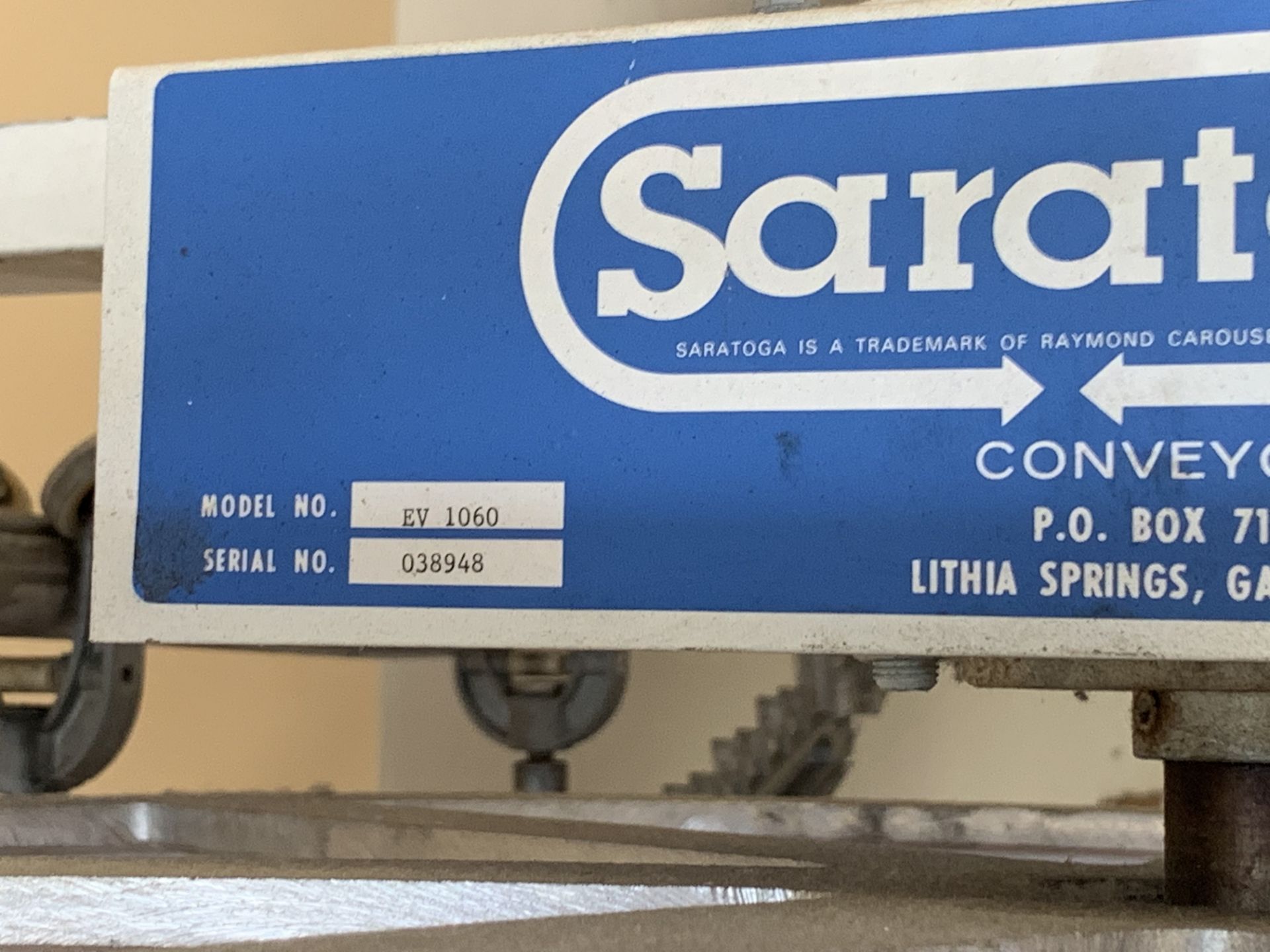 SARATOGA EV1060 J-RAIL CONVEYOR SYSTEM - SERIAL No. 038948 - Image 2 of 7