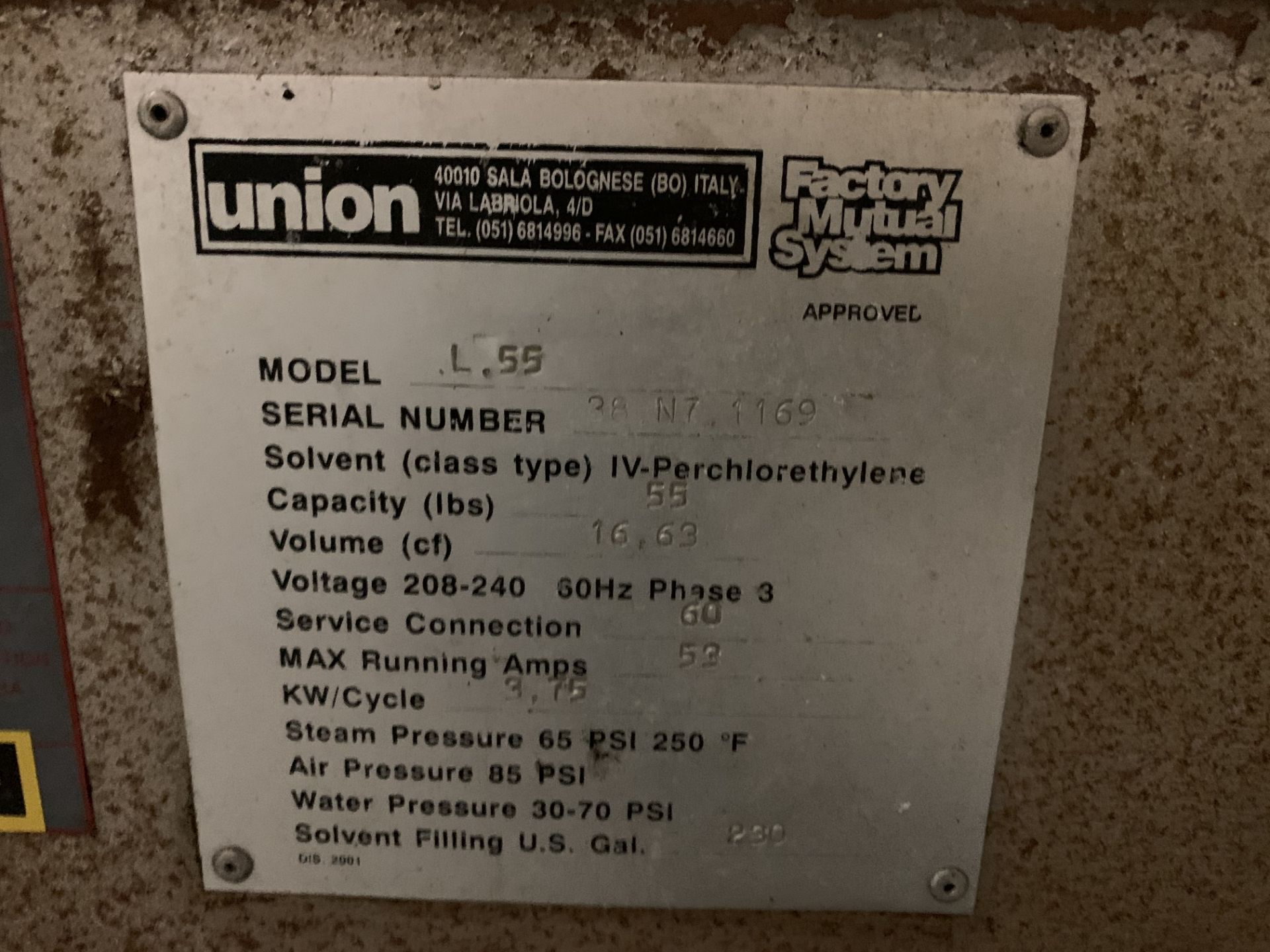 UNION L-55 COMPUTER 48 DRY CLEANING MACHINE - SOFT TOUCH PROGRAMMABLE / 240 VOLT / 3 PHASE / 55LB - Image 3 of 12