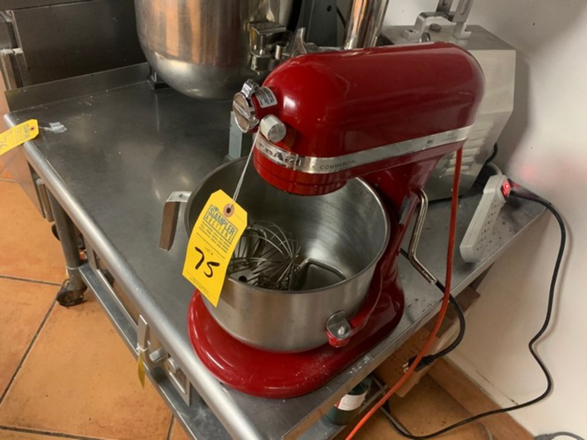 RED KITCHENAID 8 QUART MIXER WITH PADDLE, HOOK & WHIP