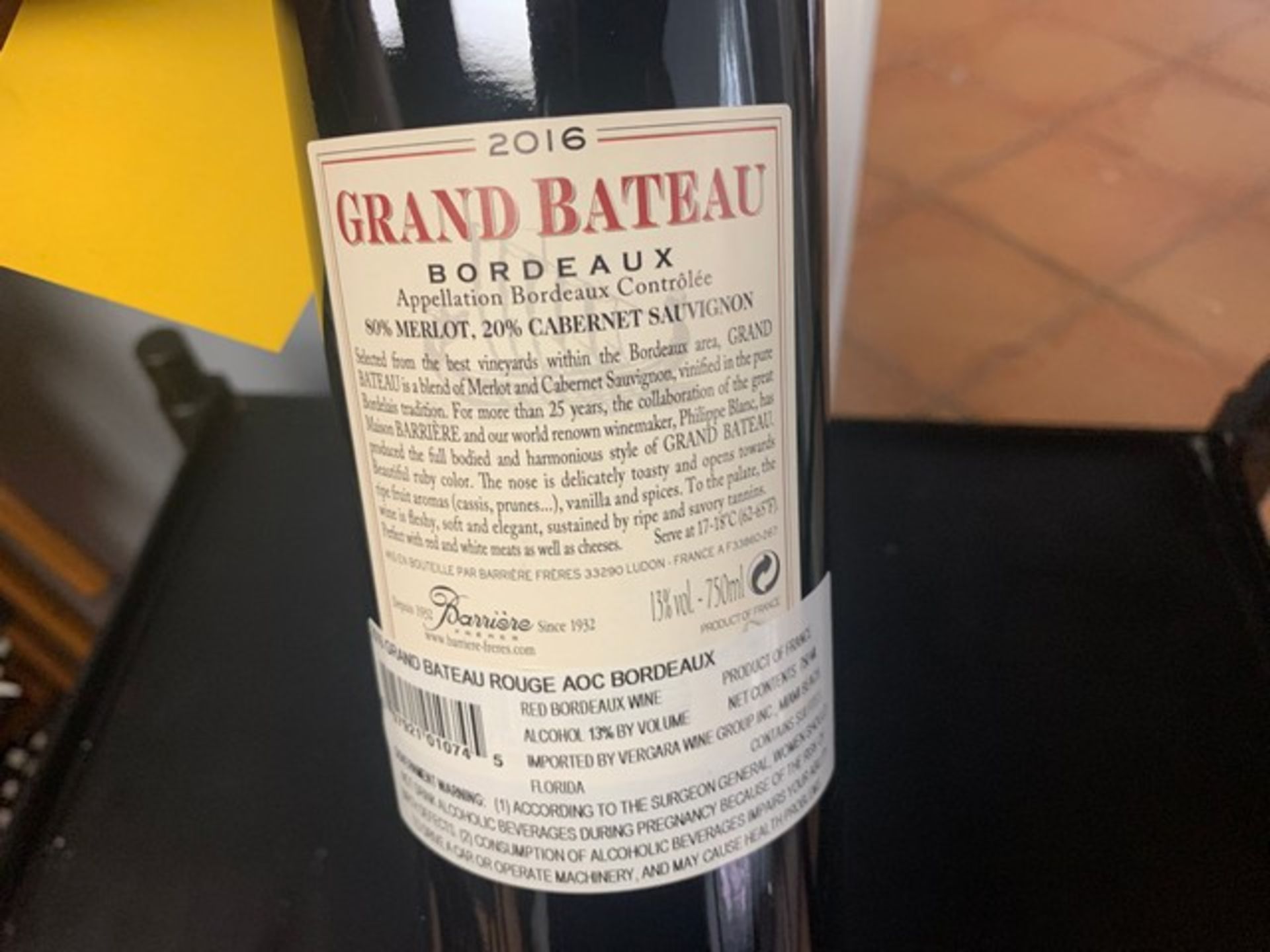 BOTTLES 2016 GRAND BATEAU BORDEAUX RED - 750ml - Image 3 of 3