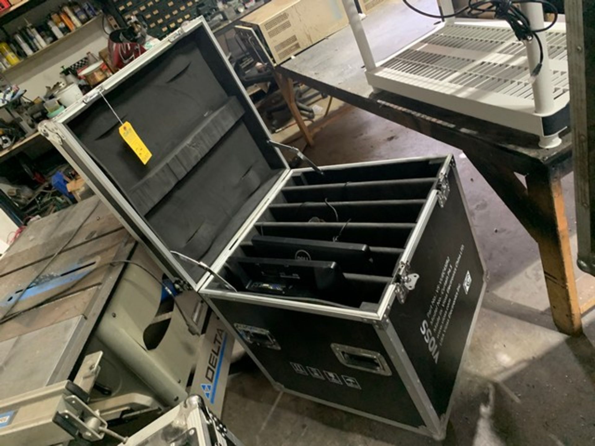 ROAD CASE WITH 4 MONITORS, CABLES & COMPONENTS