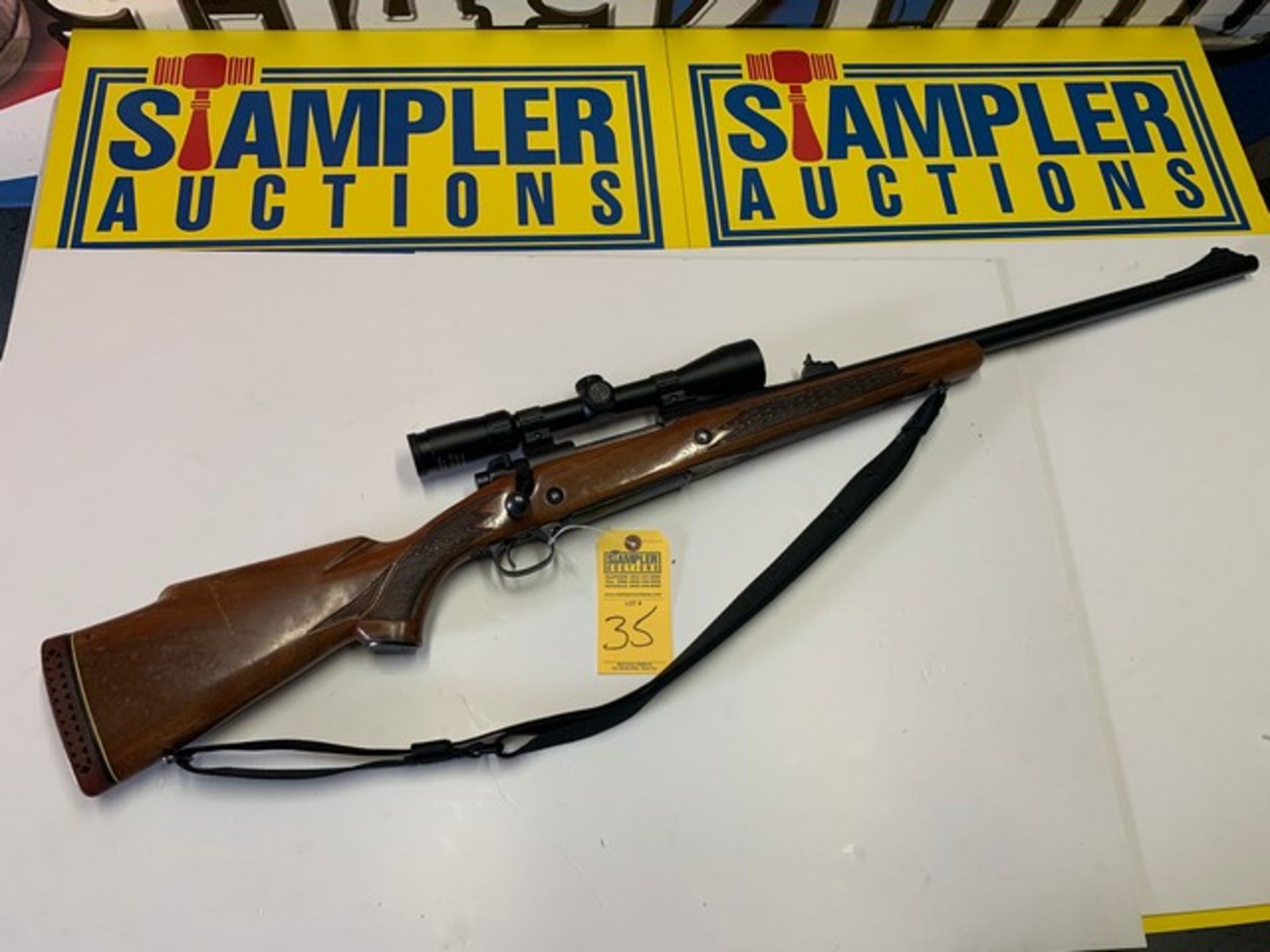 WINCHESTER 70 BOLT ACTION RIFLE - .375 - WOOD STOCK - SIMONS SCOPE - SERIAL No. 911646 (FOB