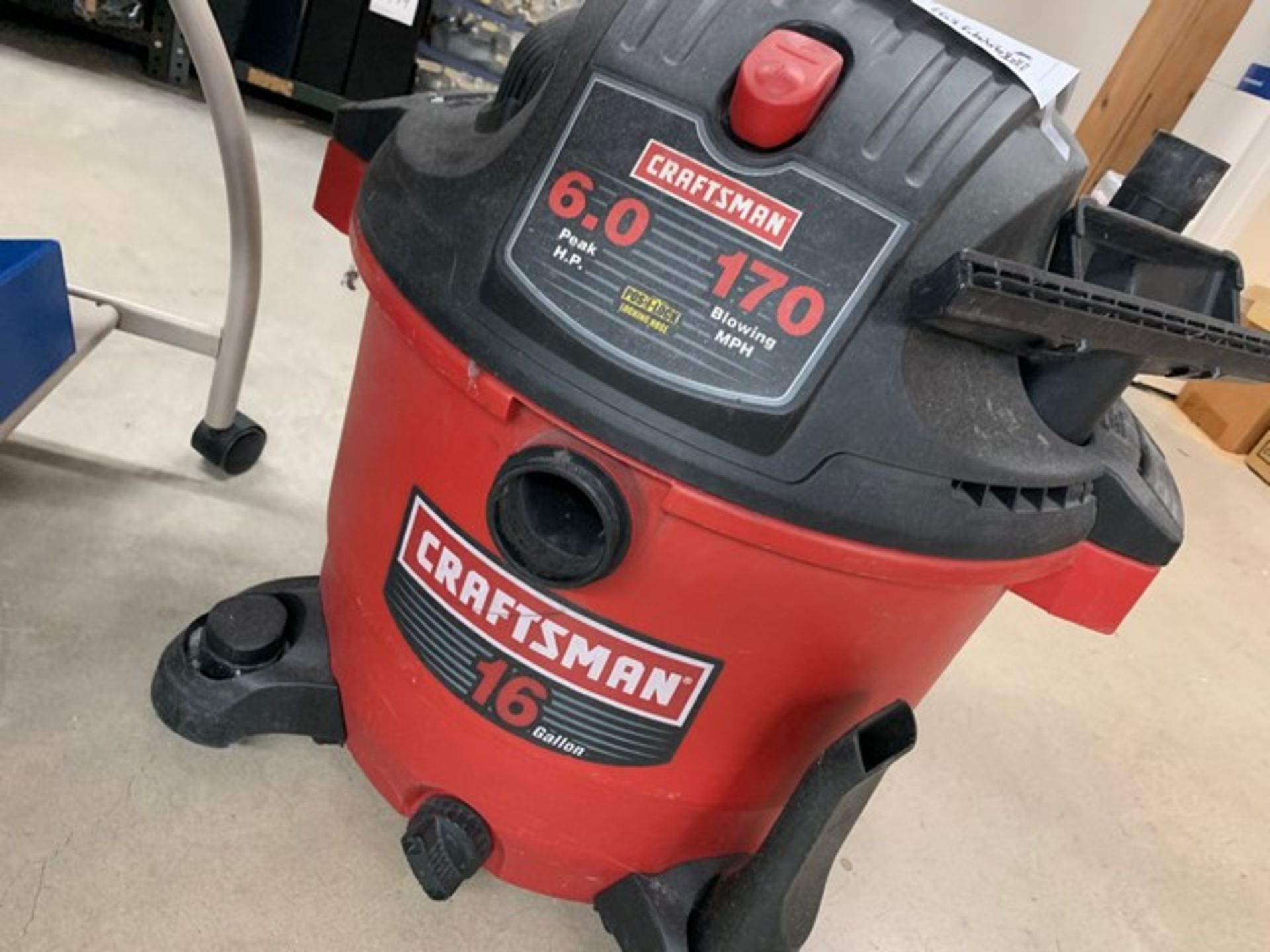 CRAFTSMAN SHOP VAC - 16 GALLON / 6.0 PEAK HP / 170MPH BLOWING SPEED - Image 2 of 2