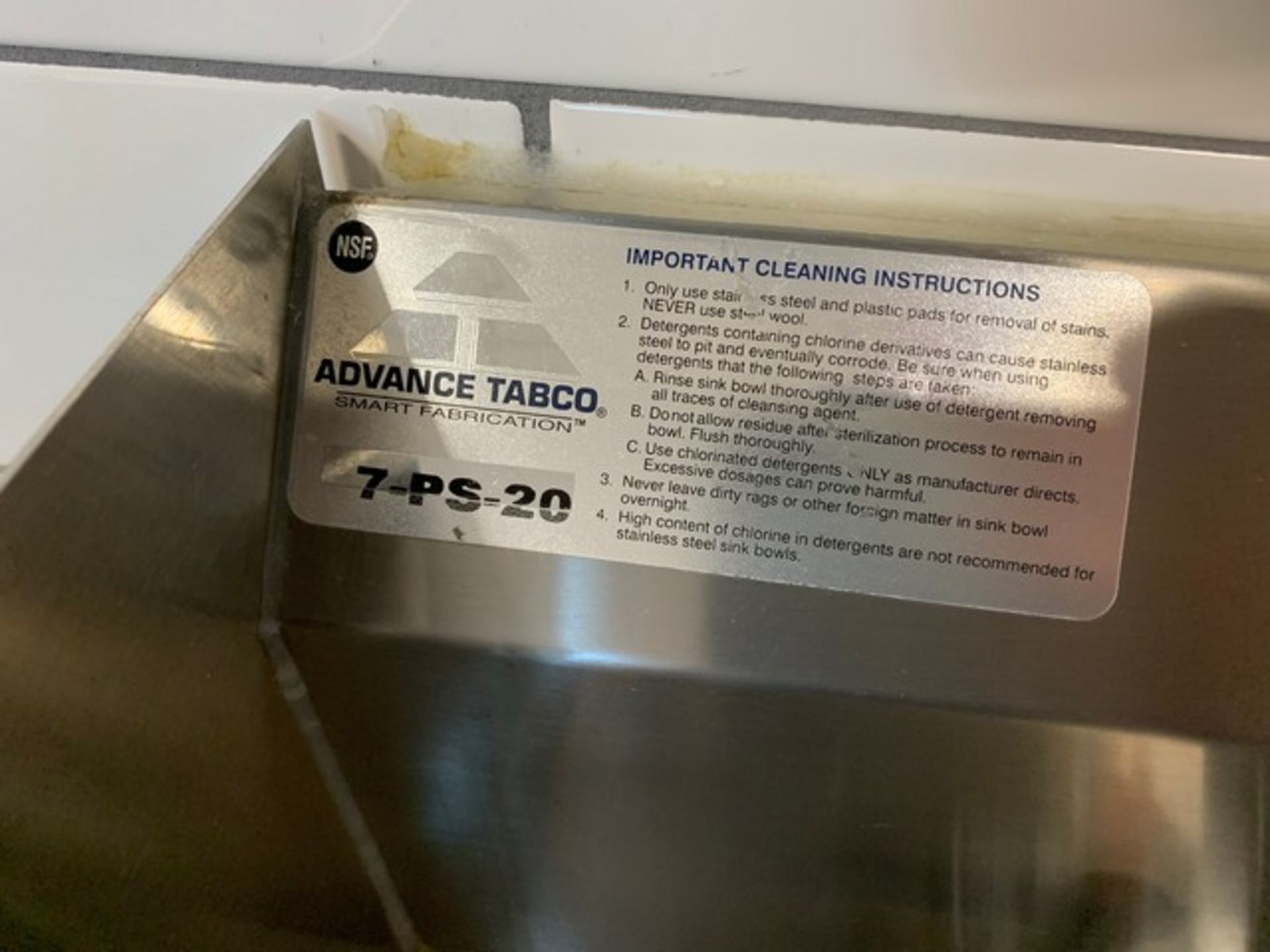 ADVANCE TABCO 7-PS-20 STAINLESS STEEL HAND SINK - Image 2 of 2