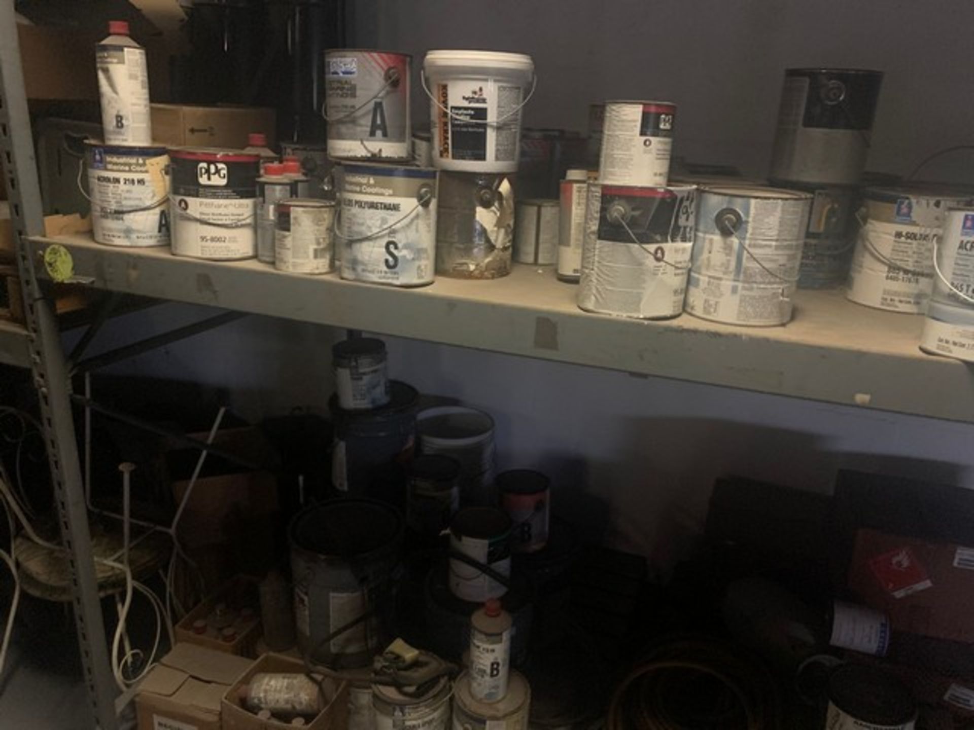 SKIDS ASSORTED PAINTS, ADHESIVES, ETC - 1 GALLON CANS & 5 GALLON CANS - Image 3 of 8